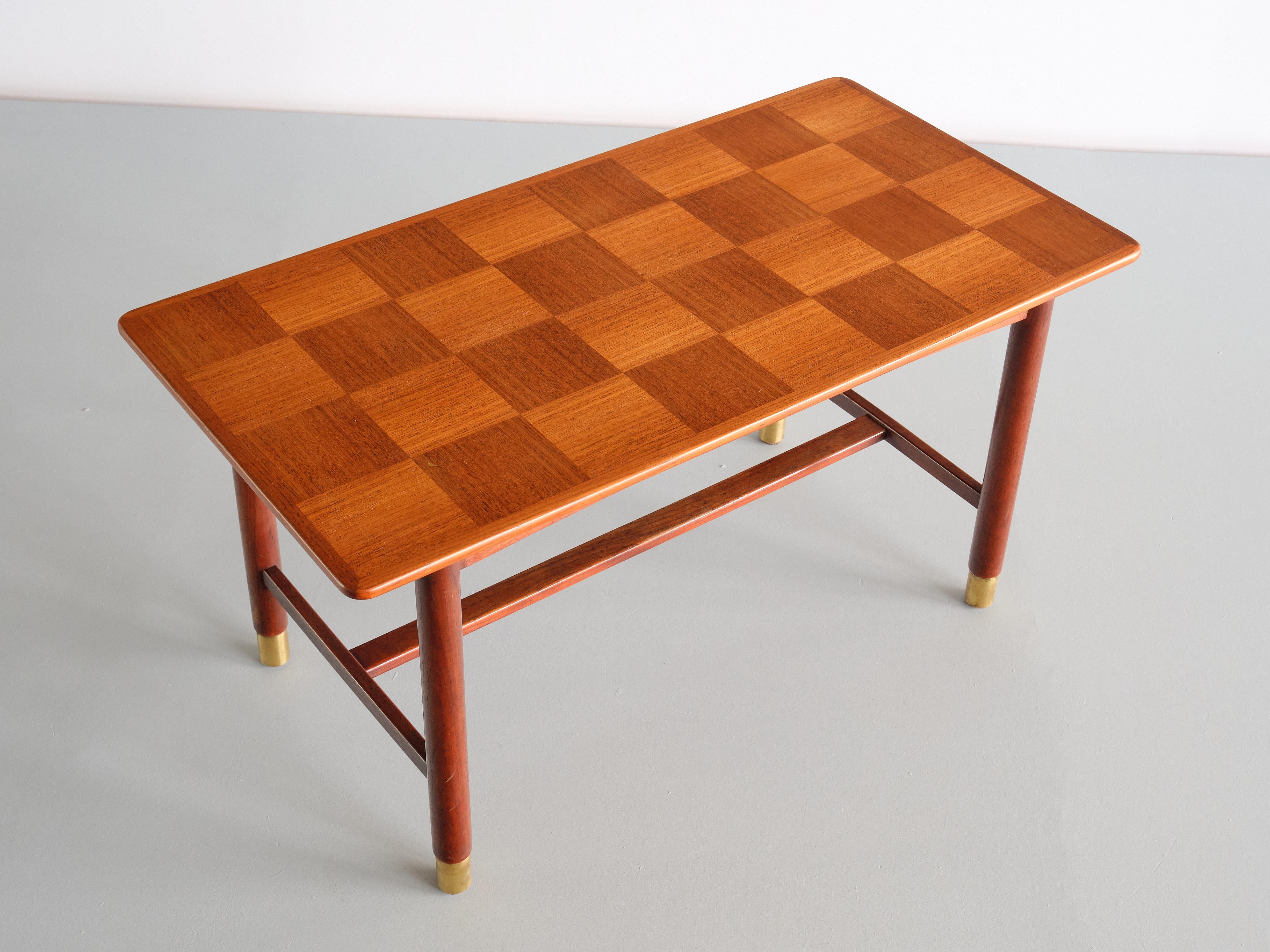Scandinavian Modern Carl Axel Acking Coffee Table in Teak and Brass, SMF Bodafors, Sweden, 1950s For Sale