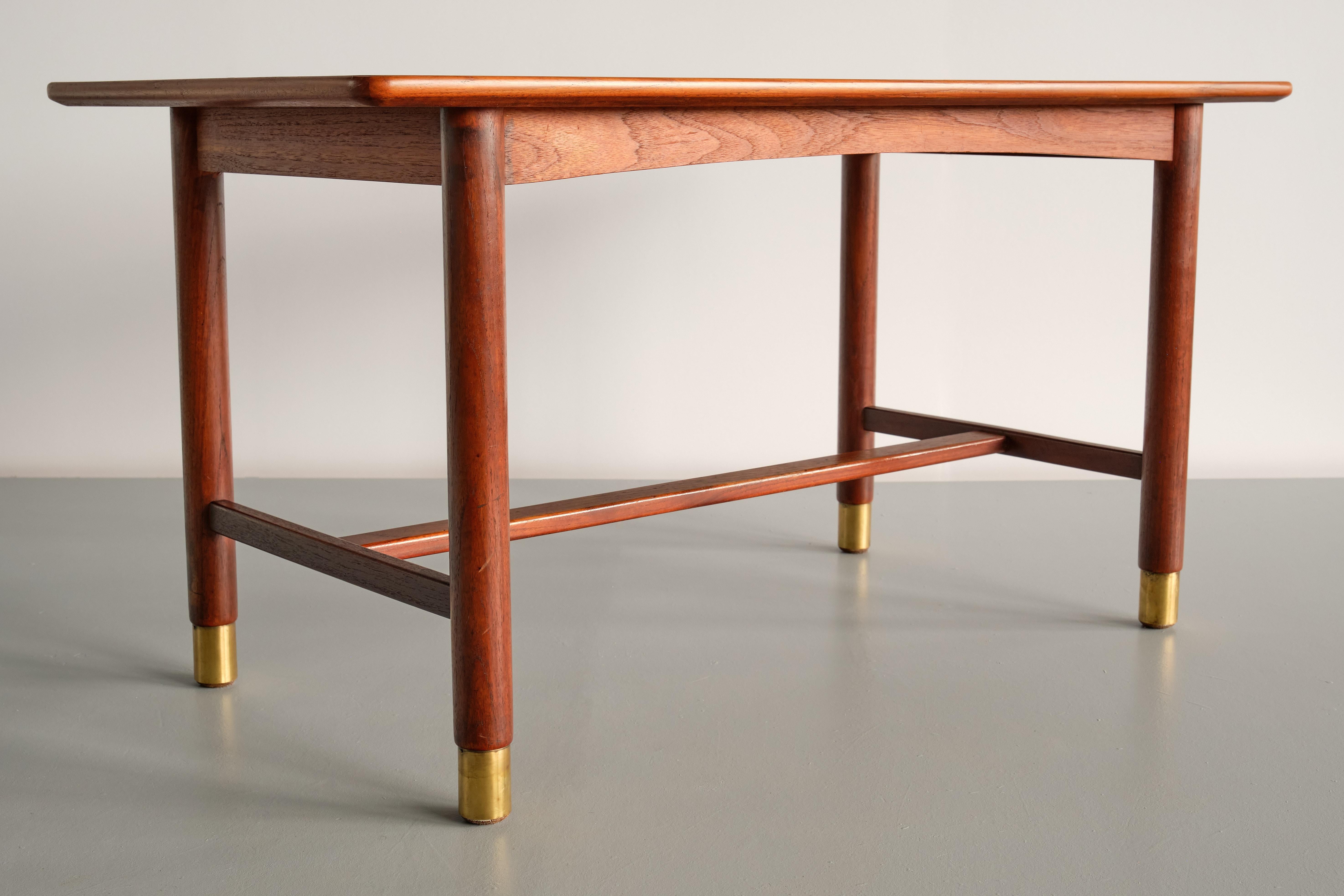 Mid-20th Century Carl Axel Acking Coffee Table in Teak and Brass, SMF Bodafors, Sweden, 1950s For Sale
