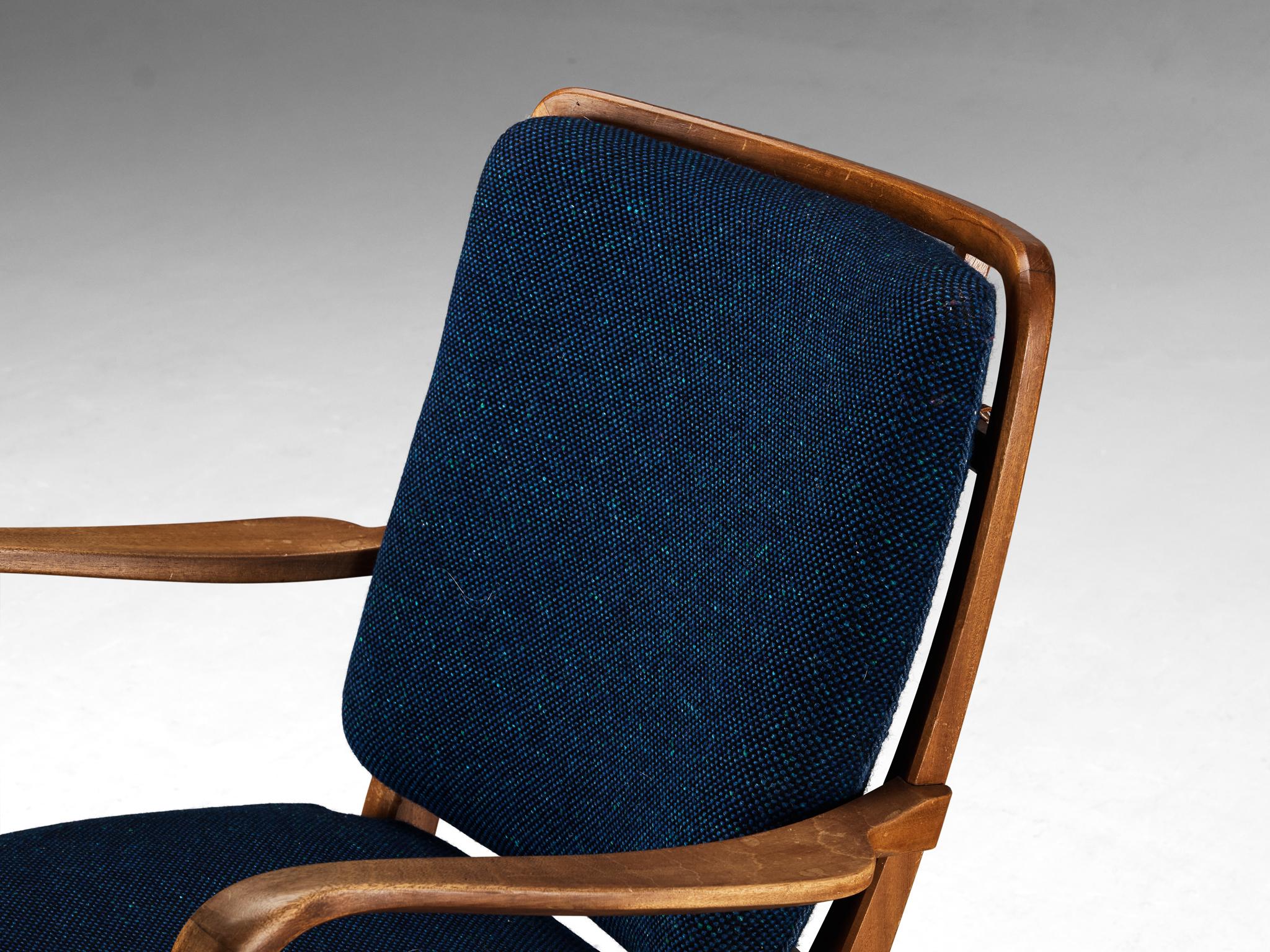 Carl-Axel Acking for Nk Hantverk Lounge Chair in Mahogany and Blue Wool  For Sale 2