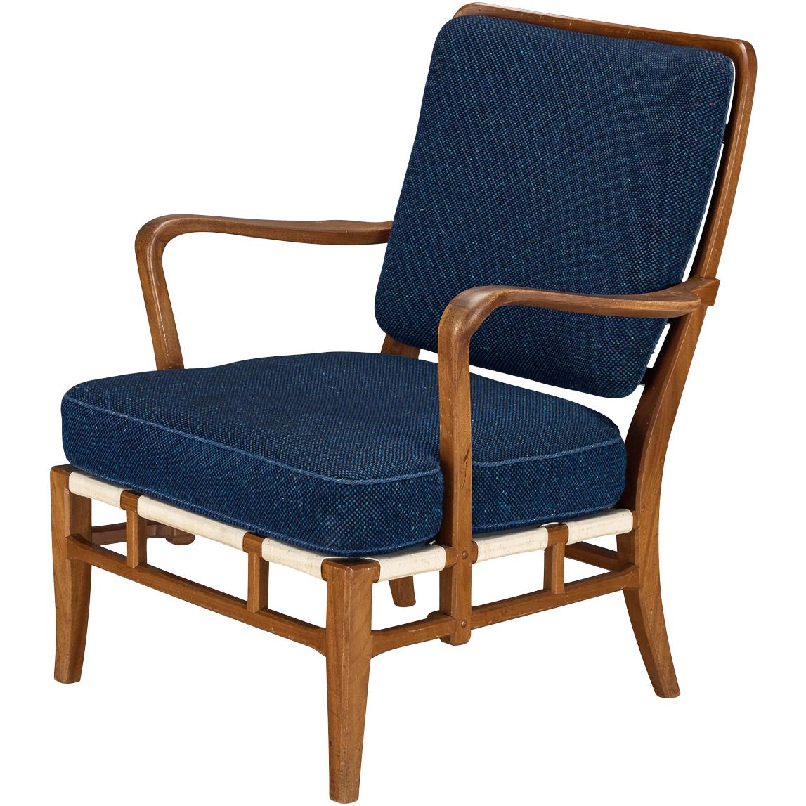 Carl-Axel Acking for Nk Hantverk Lounge Chair in Mahogany and Blue Wool