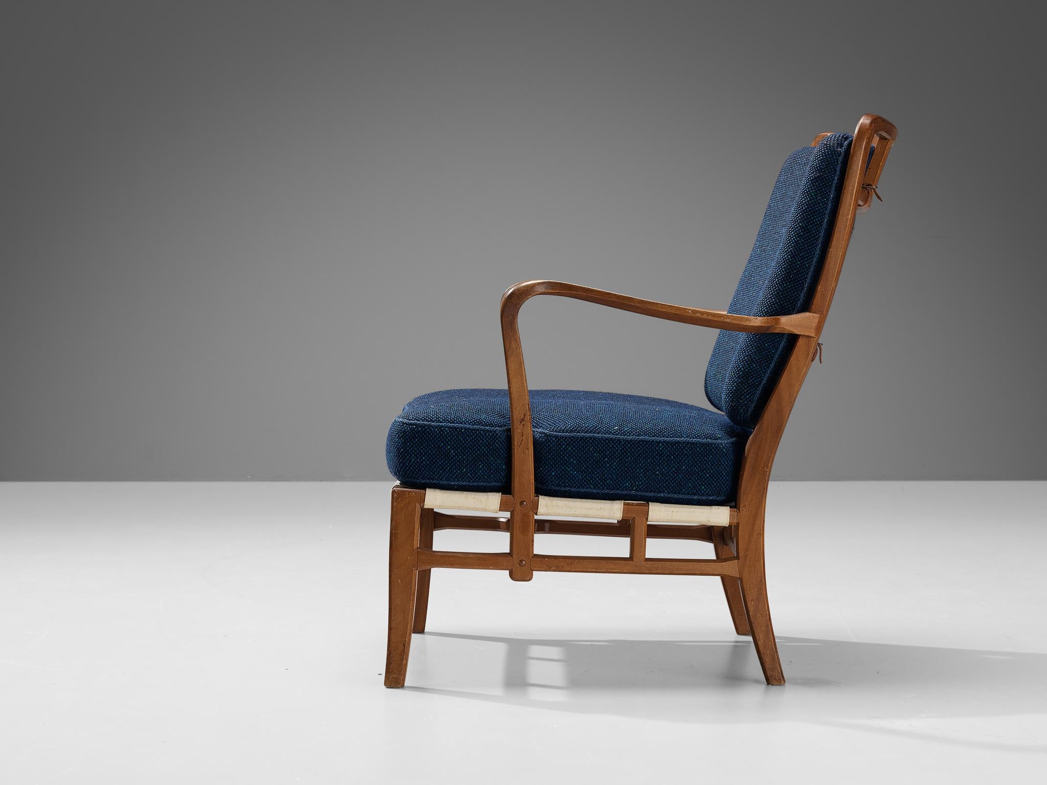 Scandinavian Modern Carl-Axel Acking for Nk Hantverk Lounge Chairs in Mahogany and Wool  For Sale