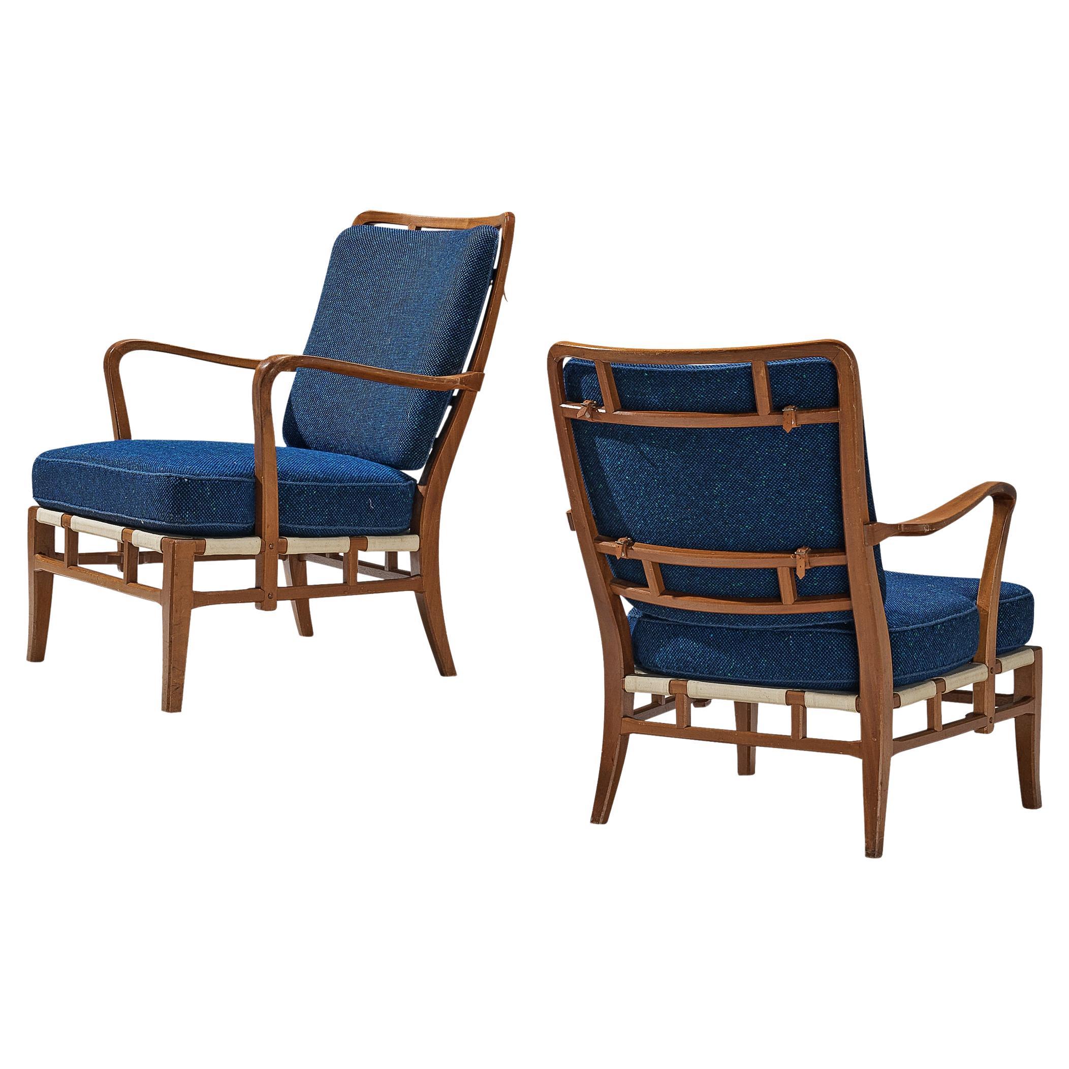 Carl-Axel Acking for Nk Hantverk Lounge Chairs in Mahogany and Wool  For Sale