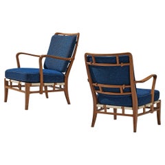 Carl-Axel Acking for NK Hantverk Pair of Lounge Chairs in Mahogany and Wool