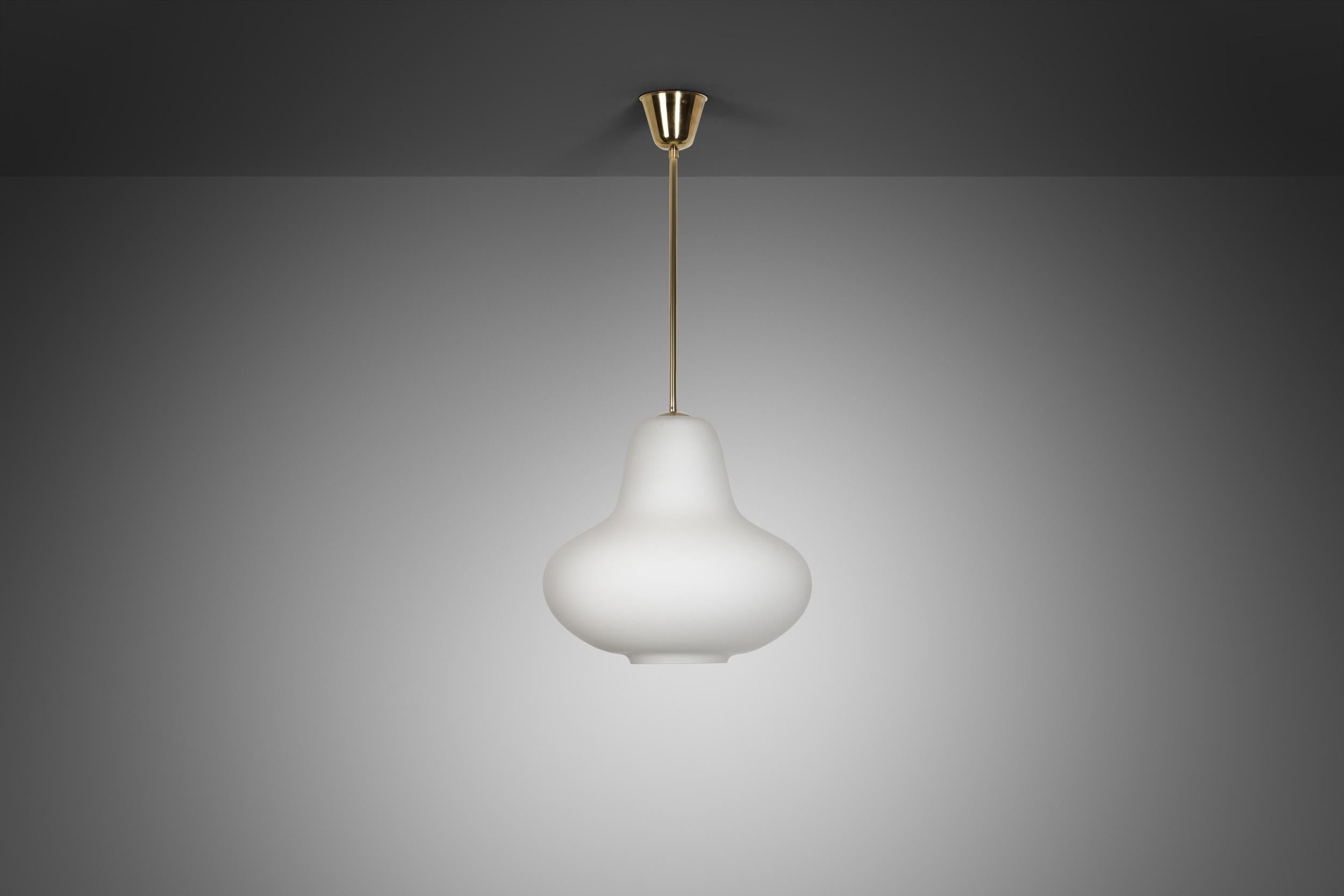 Mid-Century Modern Carl-Axel Acking Opal Glass Hanging Lamp for ASEA, Sweden ca 1940s For Sale