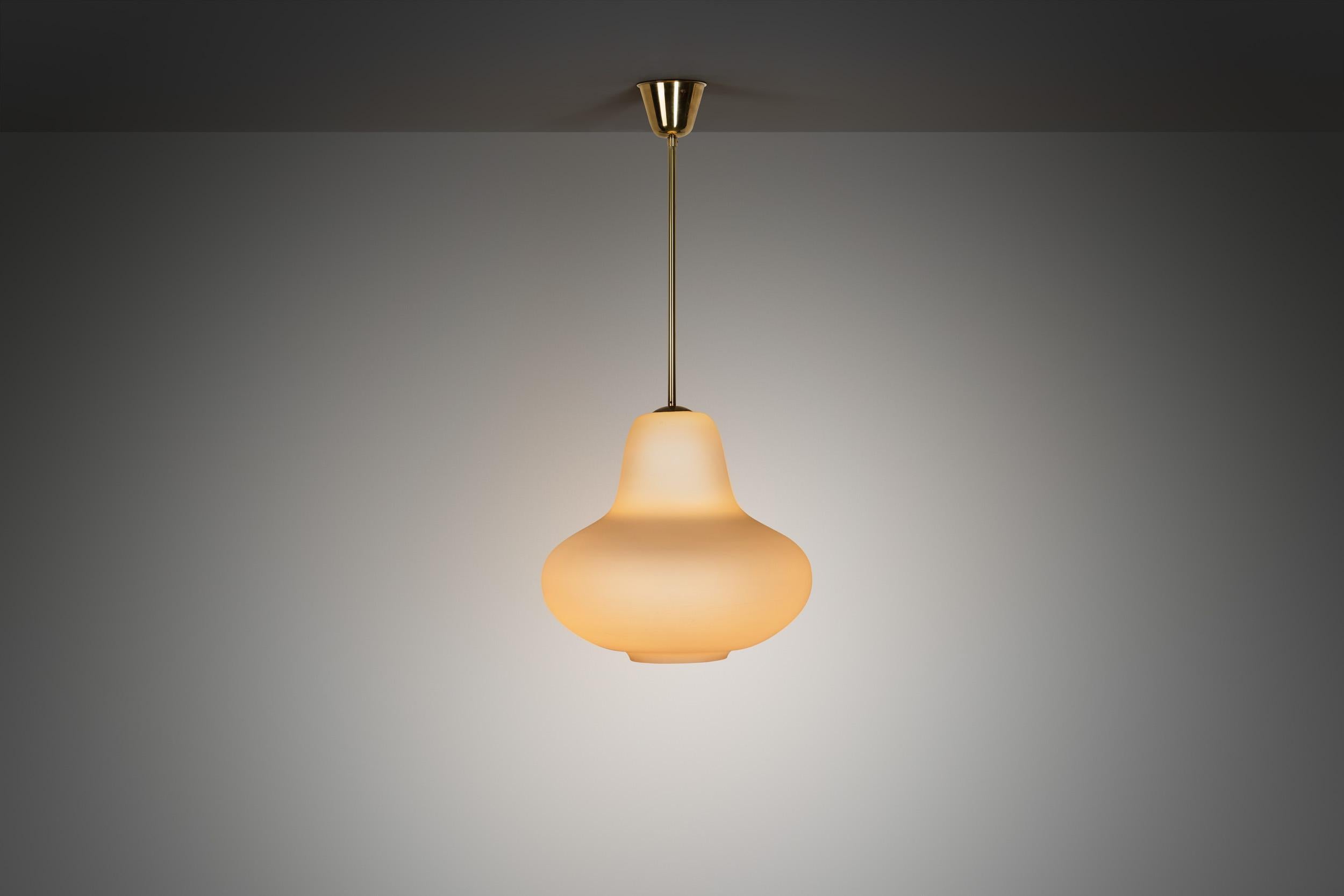 Swedish Carl-Axel Acking Opal Glass Hanging Lamp for ASEA, Sweden ca 1940s For Sale