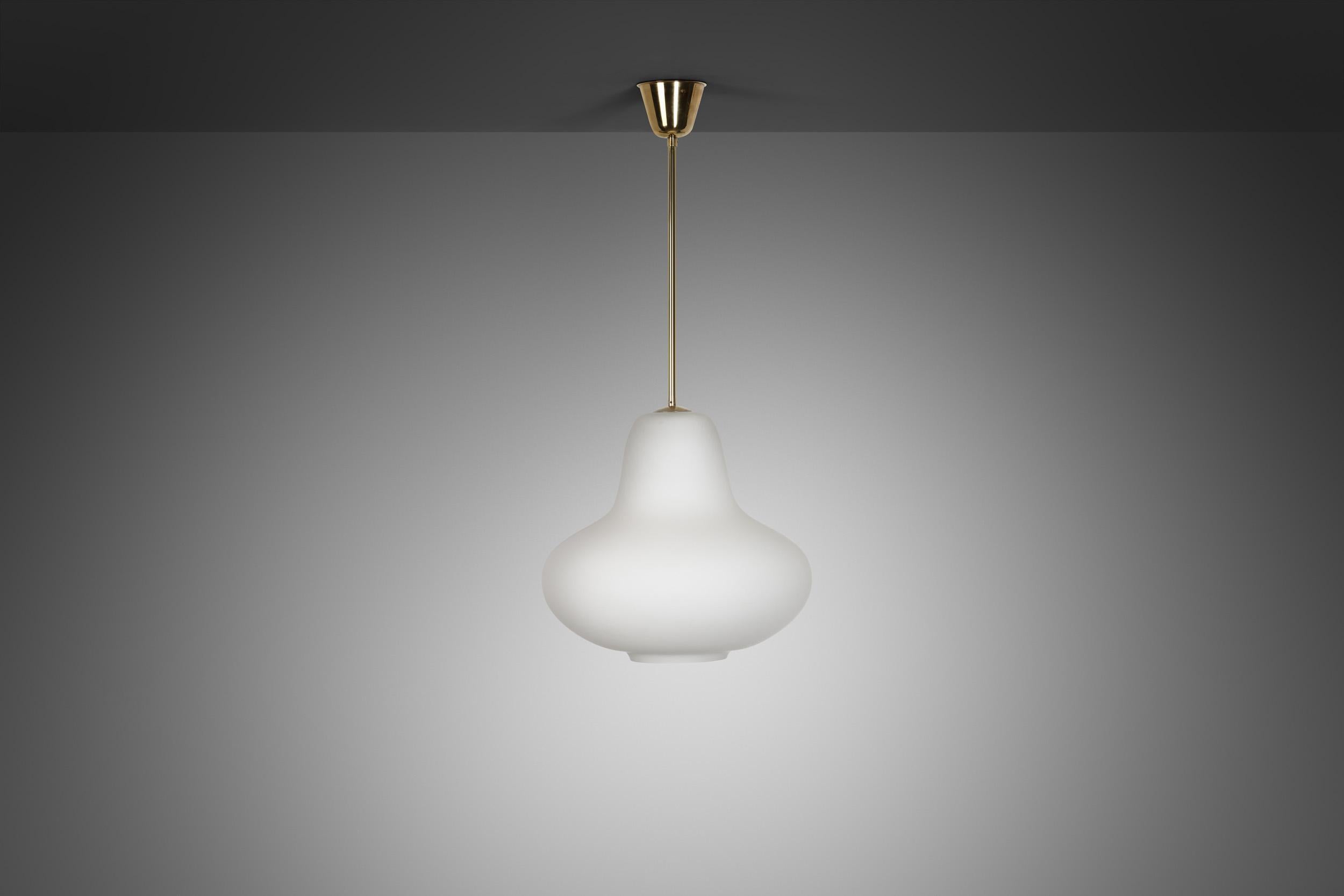 Carl-Axel Acking Opal Glass Hanging Lamp for ASEA, Sweden ca 1940s In Good Condition For Sale In Utrecht, NL