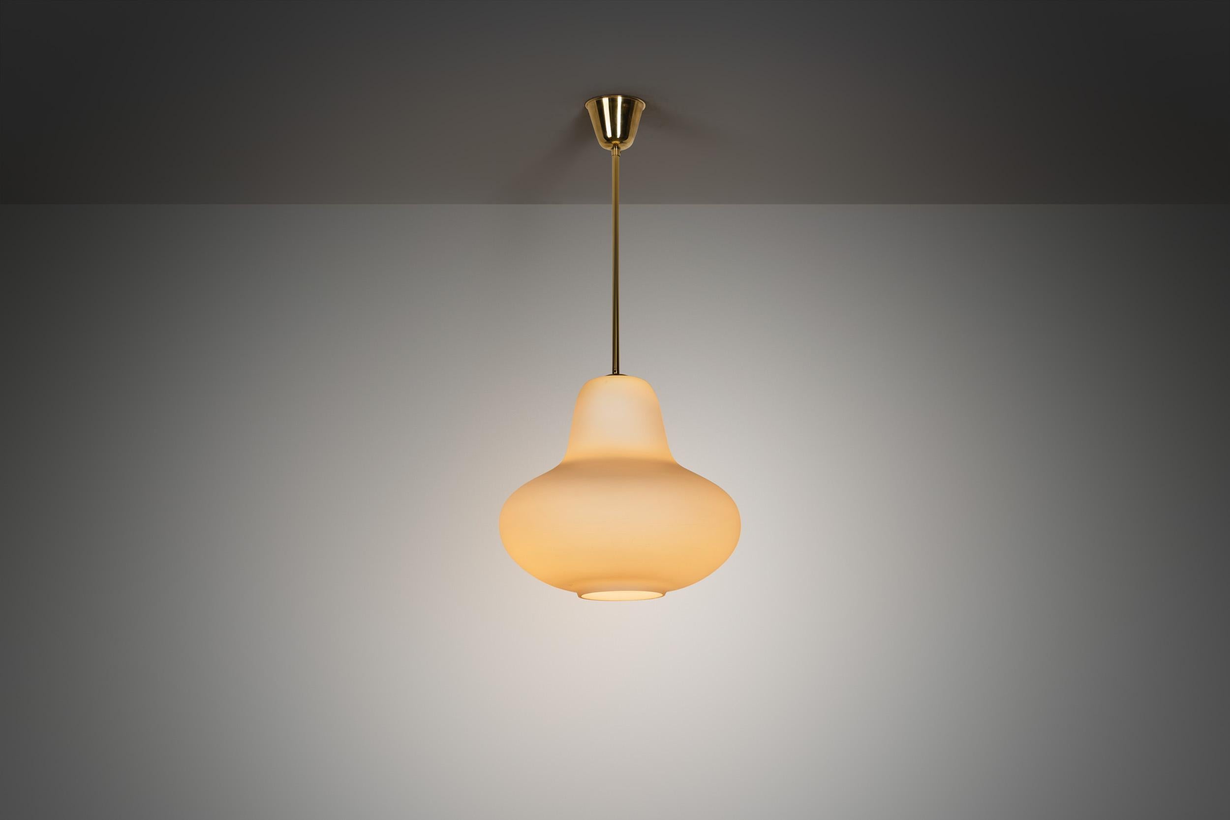 Mid-20th Century Carl-Axel Acking Opal Glass Hanging Lamp for ASEA, Sweden ca 1940s For Sale