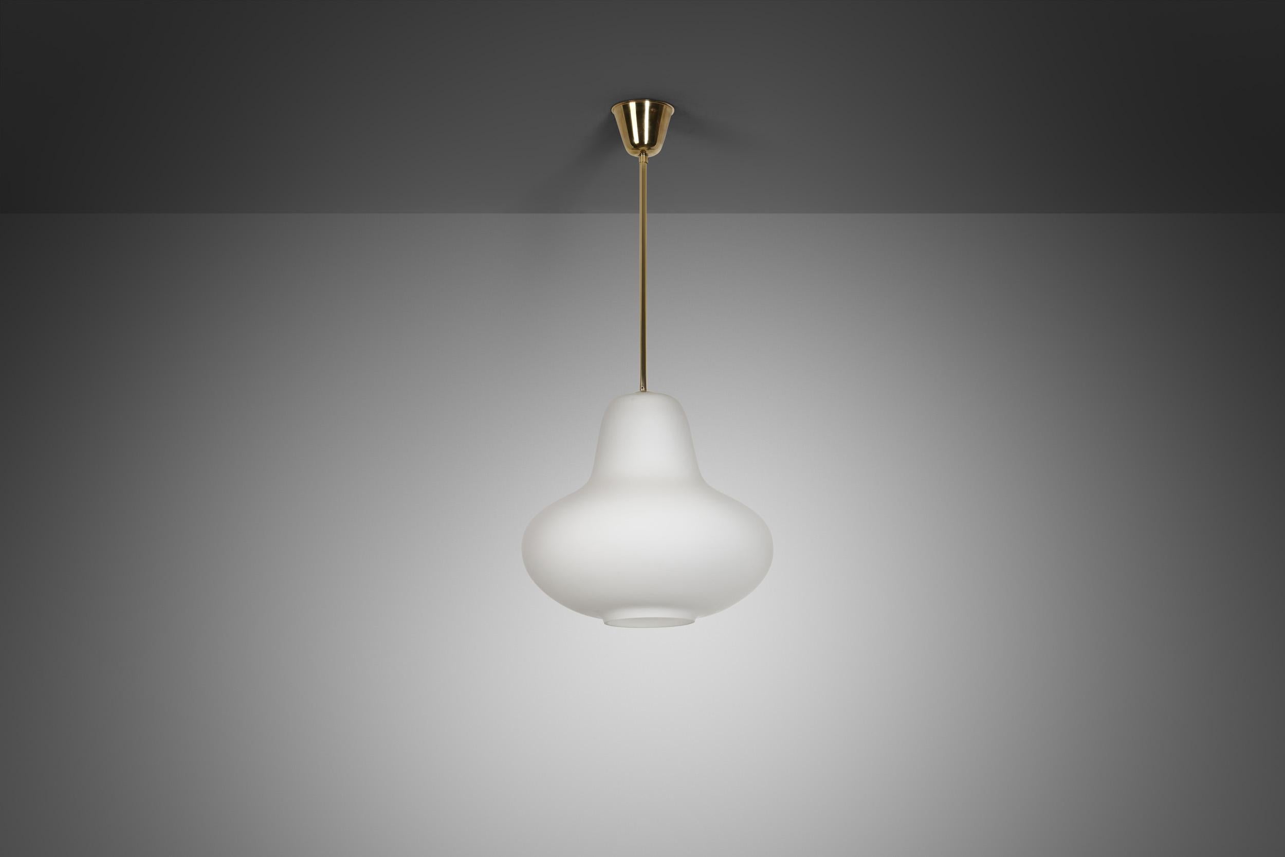 Brass Carl-Axel Acking Opal Glass Hanging Lamp for ASEA, Sweden ca 1940s For Sale