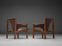 Carl Axel Acking Pair of 'Trienna' Chairs in Patinated Brown Leather