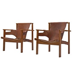 Carl Axel Acking Pair of 'Trienna' Chairs in Patinated Brown Leather