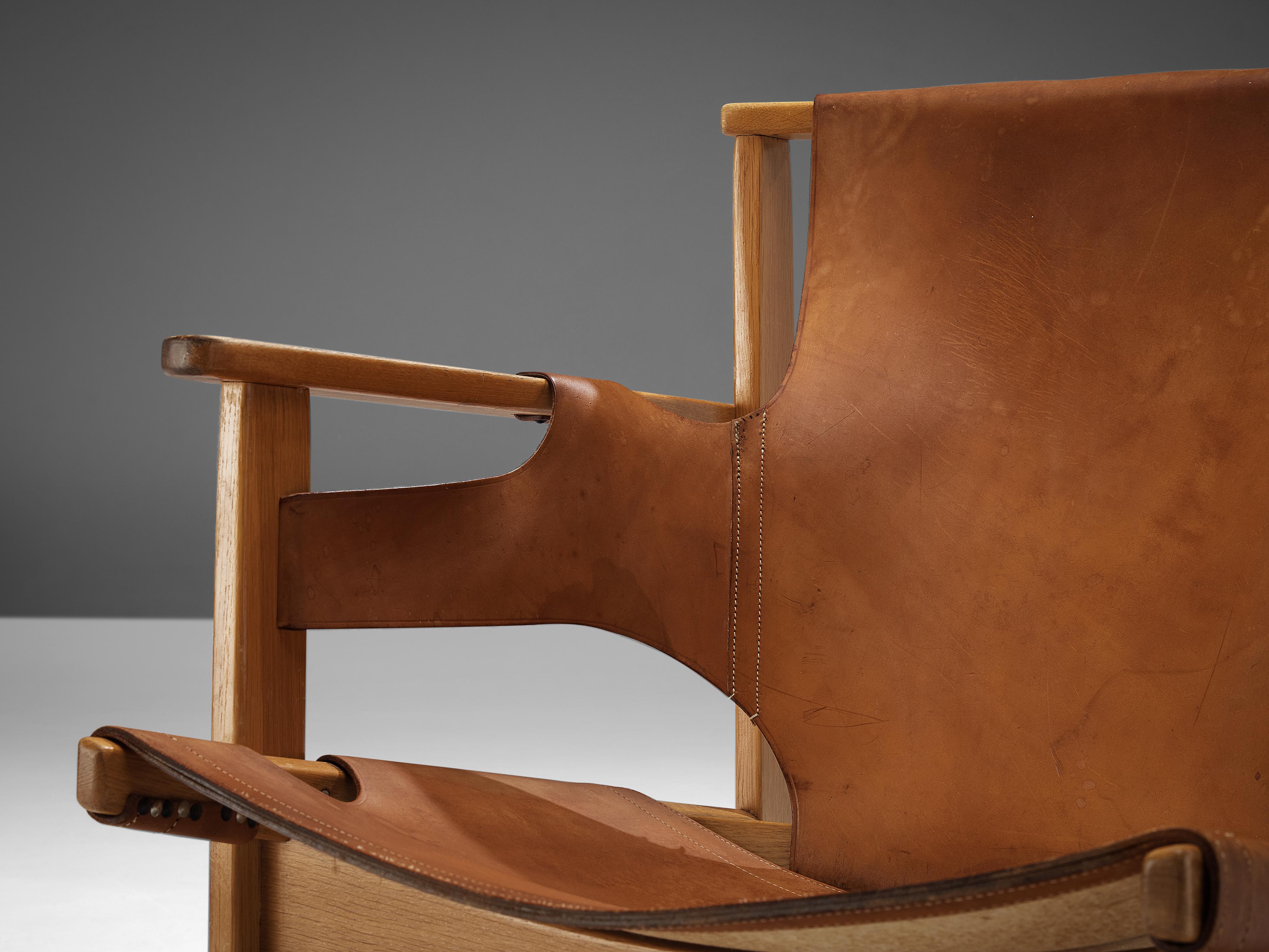 Scandinavian Modern Carl-Axel Acking Pair of ‘Trienna’ Lounge Chairs in Oak and Patinated Leather