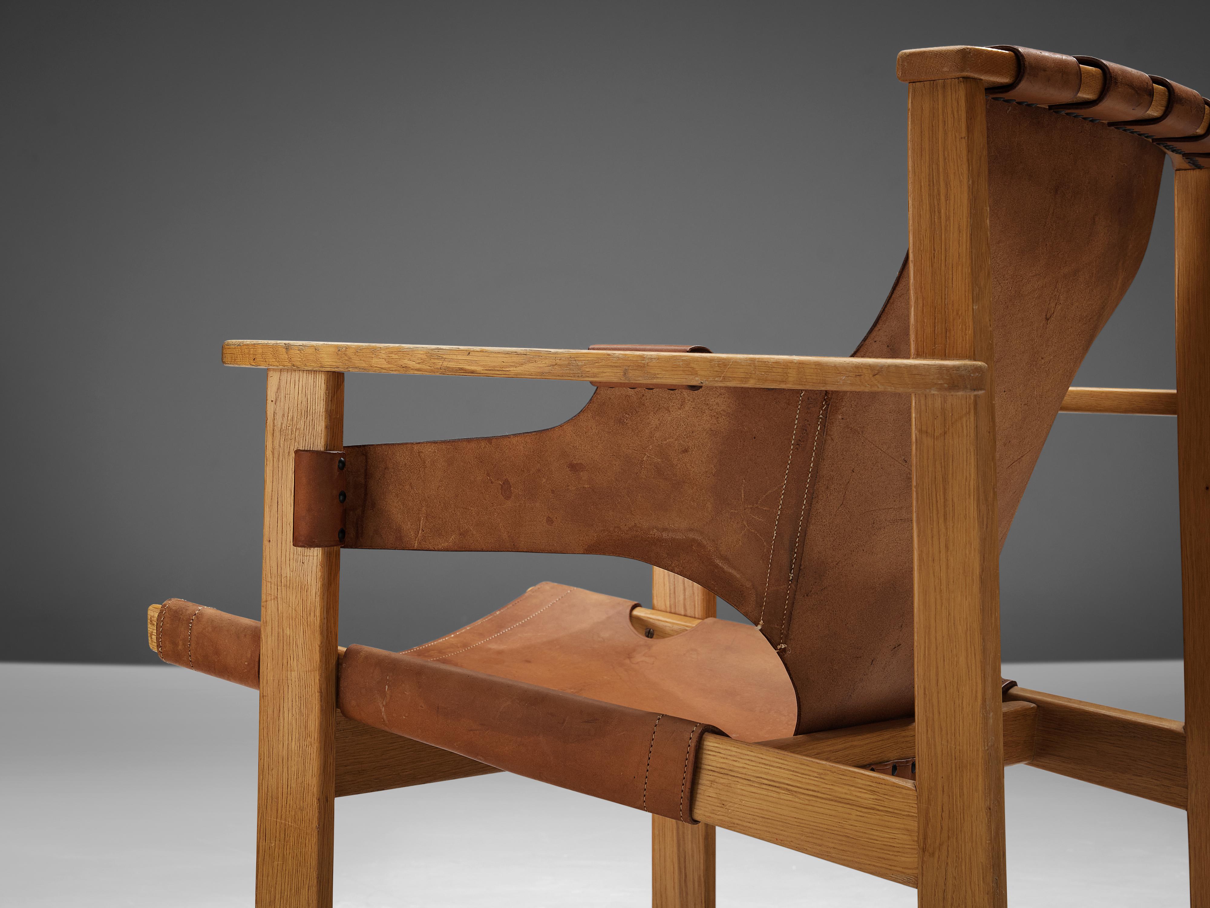 Carl-Axel Acking Pair of ‘Trienna’ Lounge Chairs in Oak and Patinated Leather 1