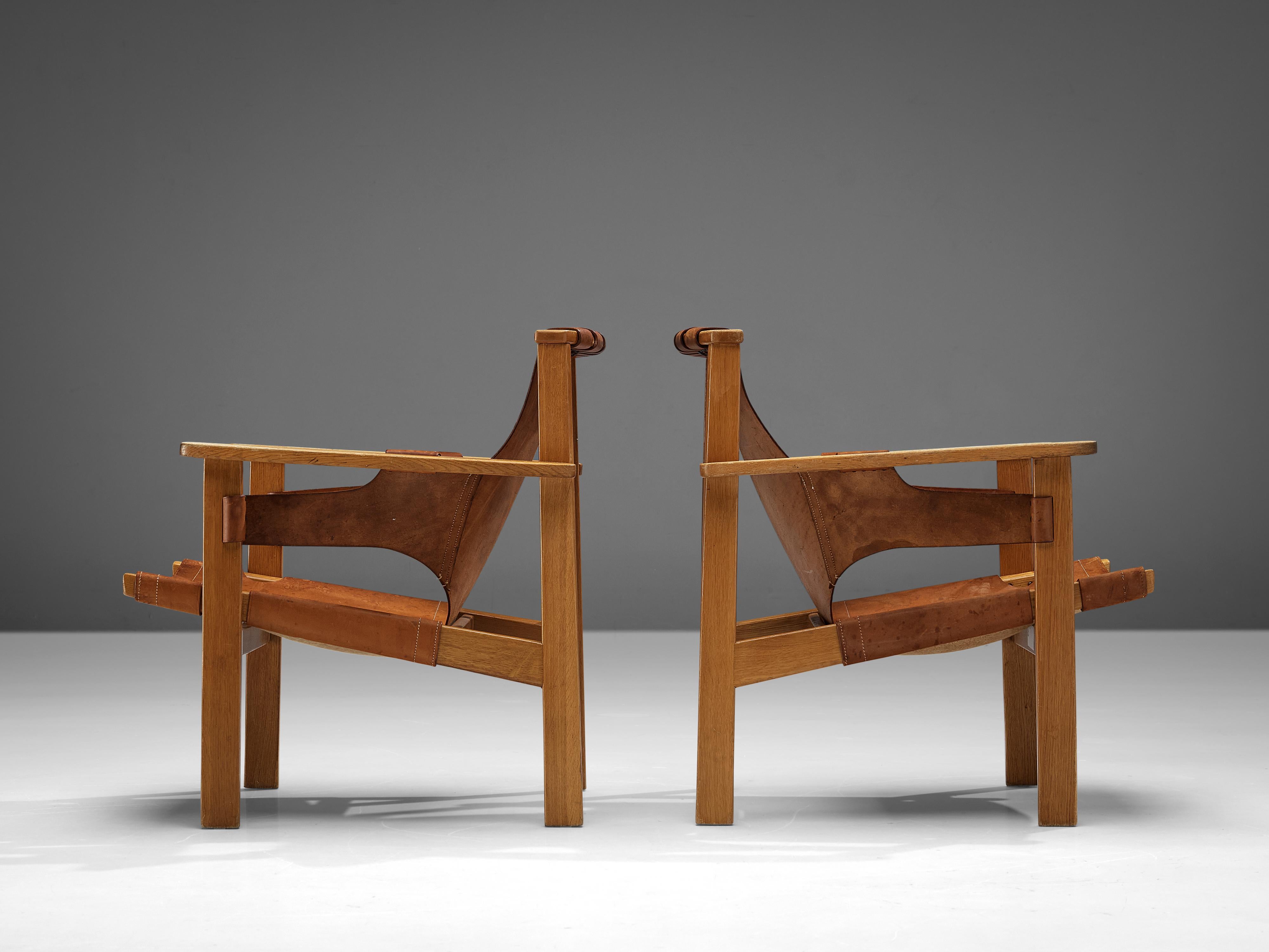 Carl-Axel Acking Pair of ‘Trienna’ Lounge Chairs in Oak and Patinated Leather 2