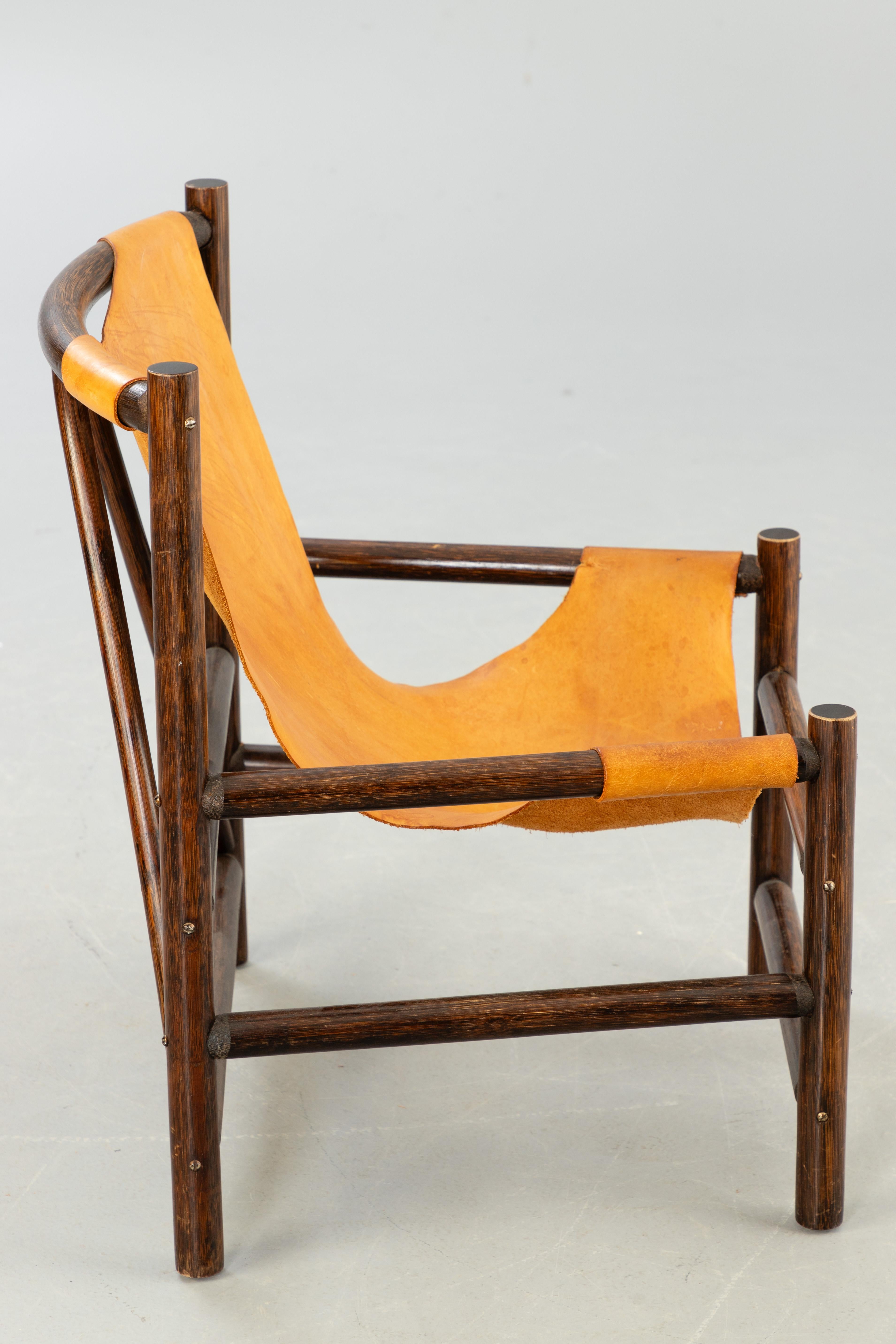 Swedish Carl Axel Acking style armchair wood and leather Sweden 1960 For Sale