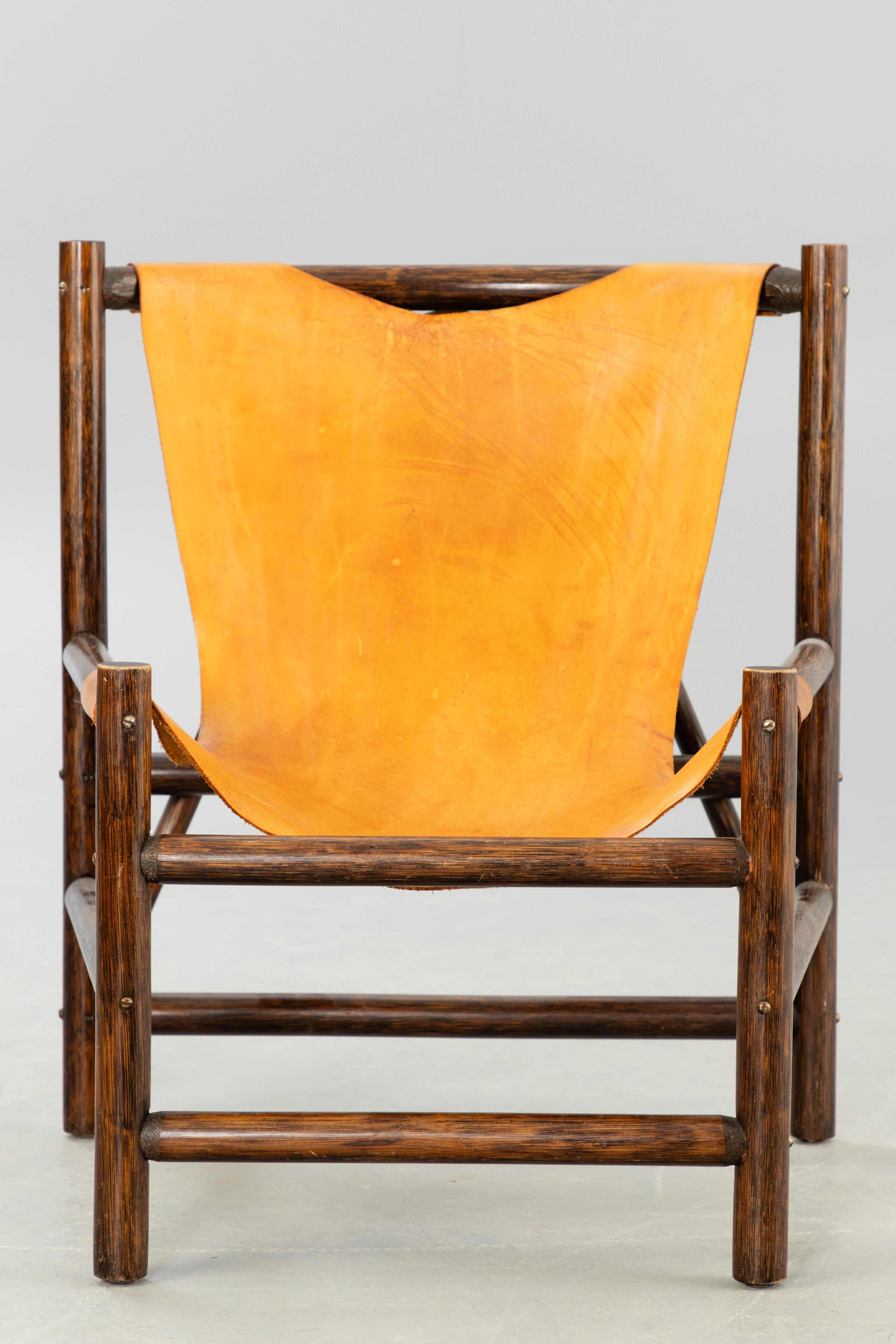 20th Century Carl Axel Acking style armchair wood and leather Sweden 1960 For Sale