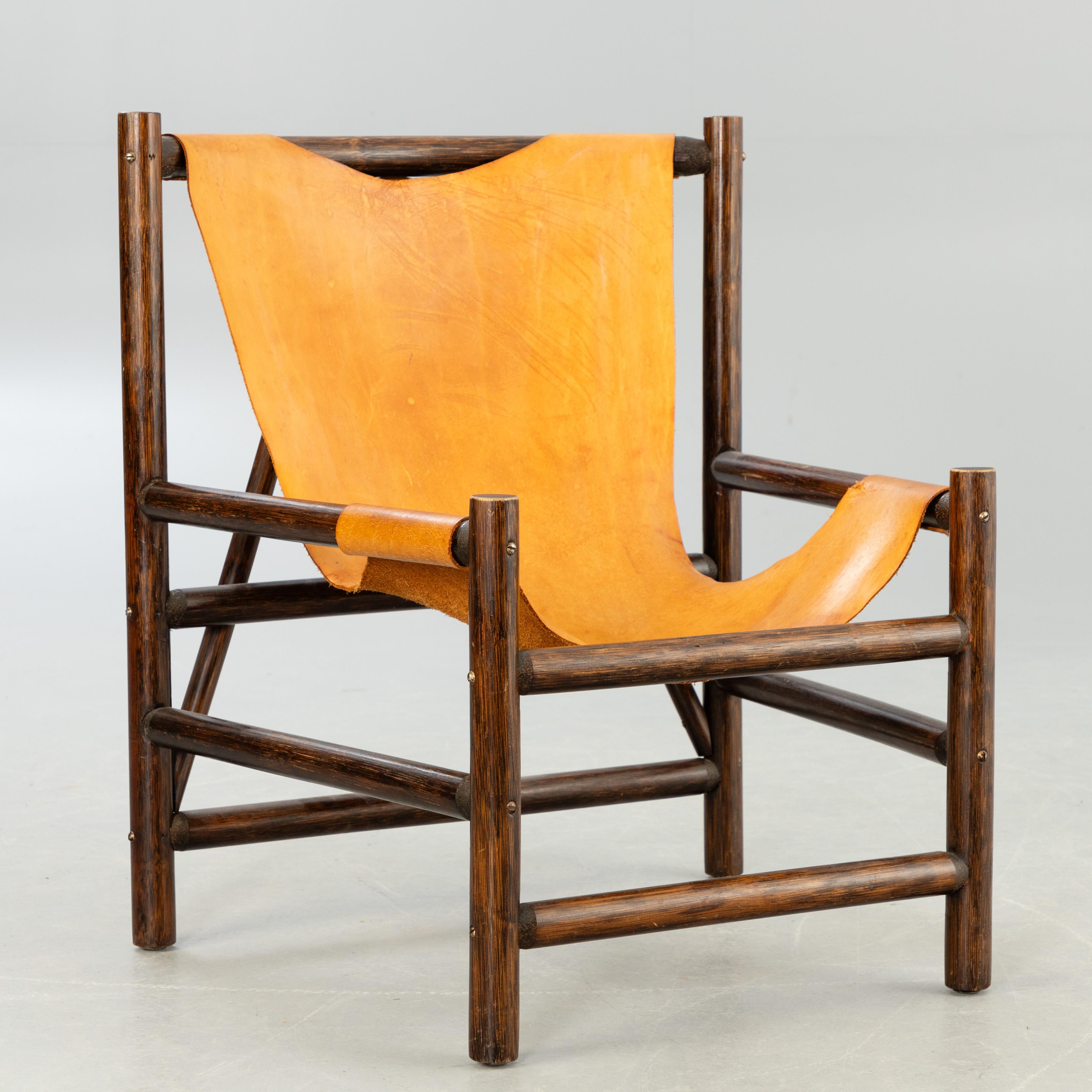 Carl Axel Acking style armchair wood and leather Sweden 1960 For Sale 1