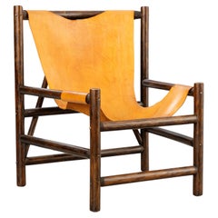 Vintage Carl Axel Acking style armchair wood and leather Sweden 1960