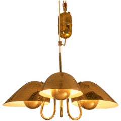 Carl-Axel Acking Swedish Modern Chandelier in Perforated Brass