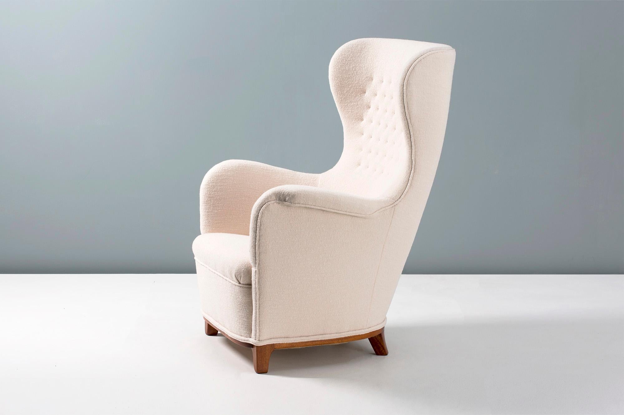 Wool Carl-Axel Acking Swedish Wing Chair, 1940s