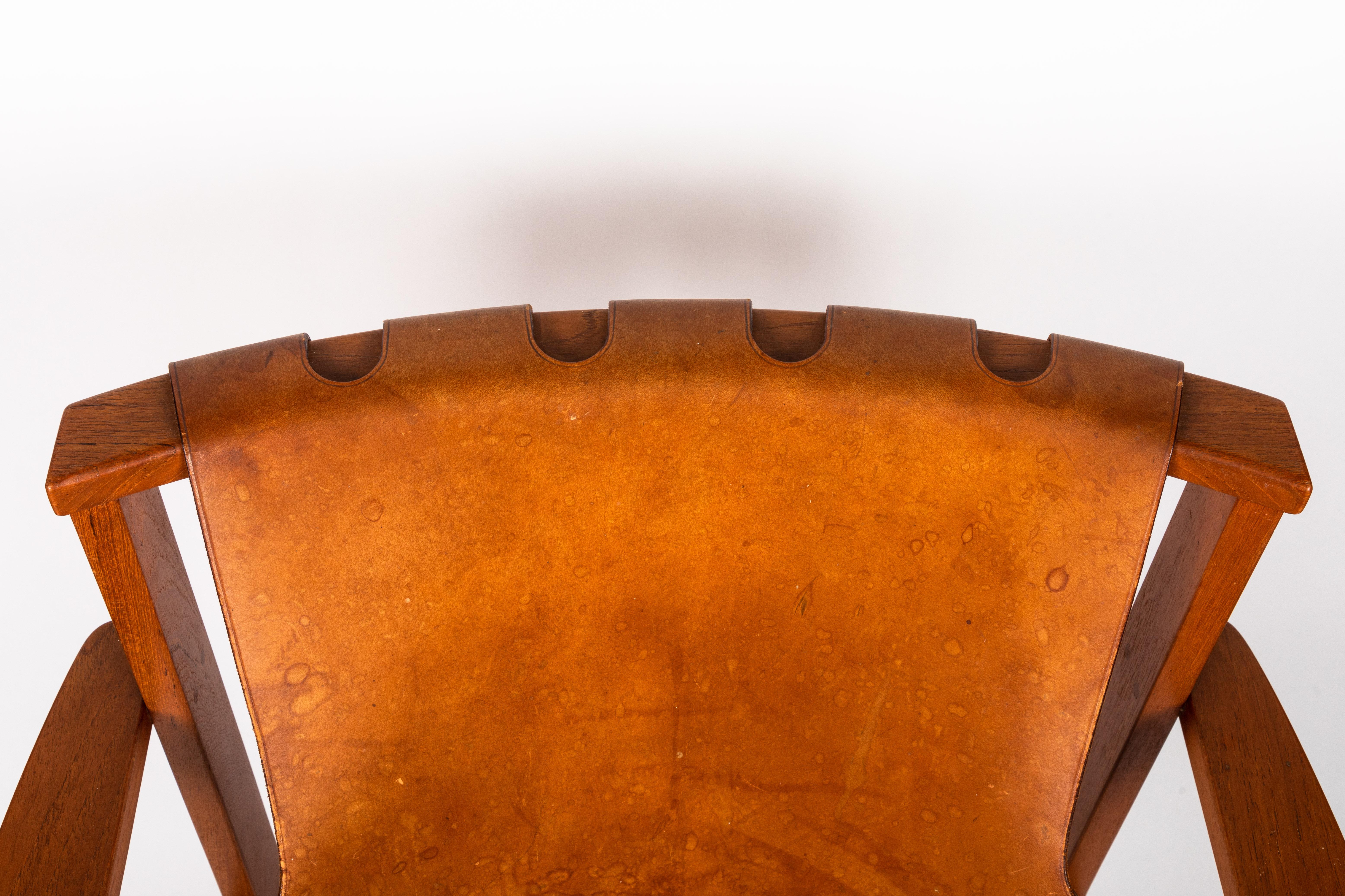 Carl Axel Acking 'Trienna' Chair in Patinated Brown Leather, circa 1957 4