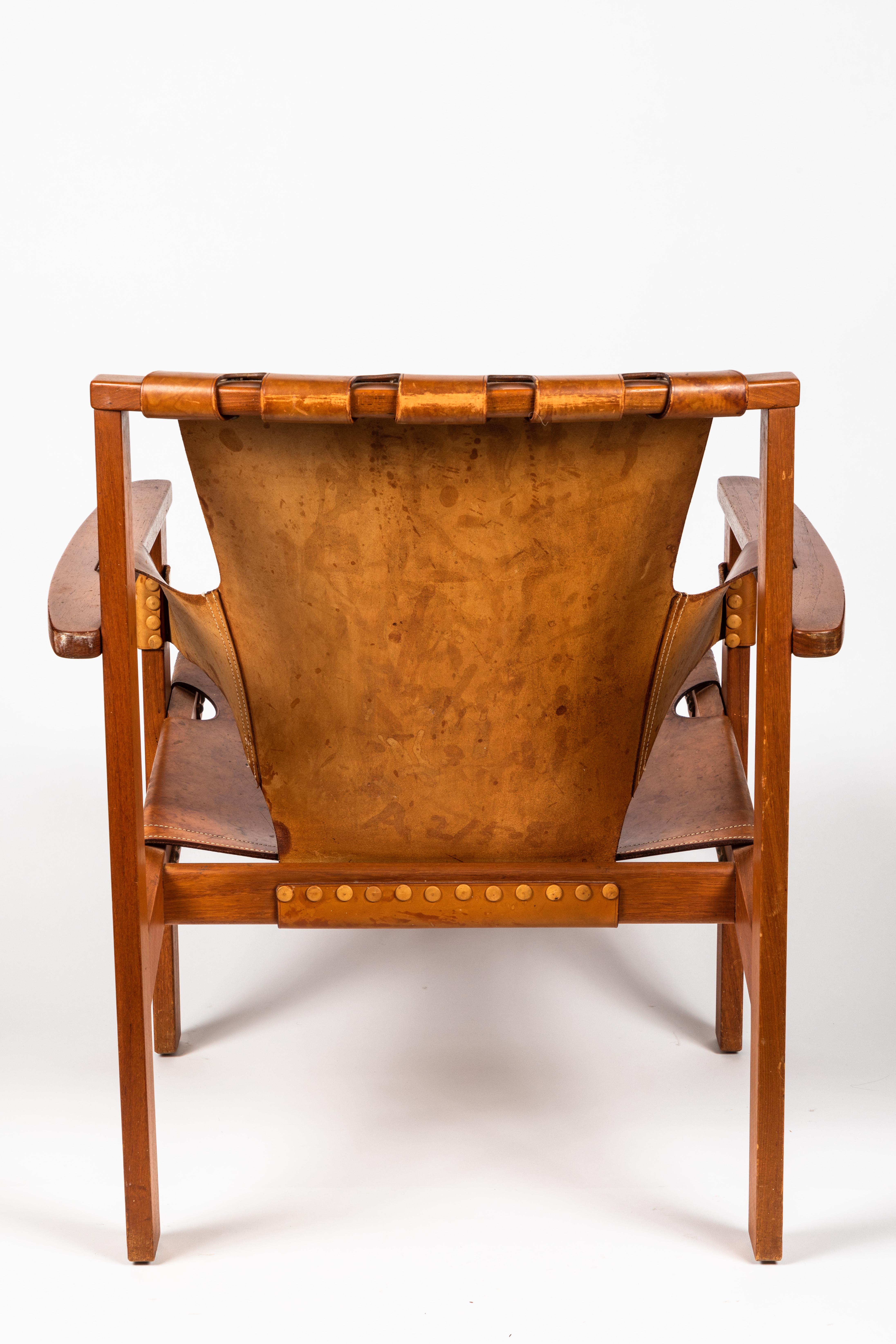 Carl Axel Acking 'Trienna' Chair in Patinated Brown Leather, circa 1957 In Good Condition In Glendale, CA