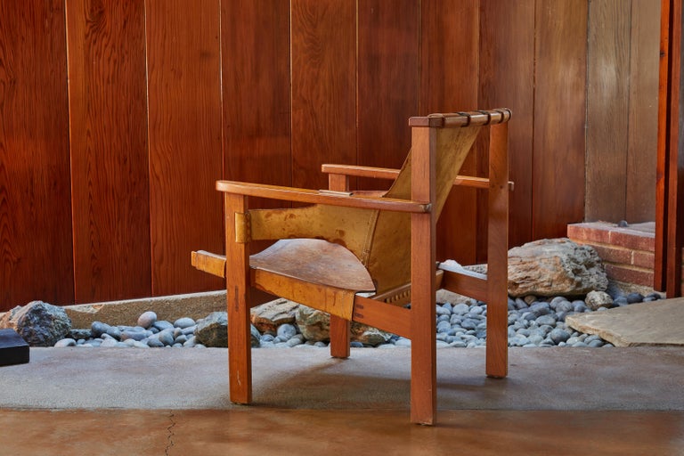 Swedish Carl Axel Acking 'Trienna' Chair in Patinated Brown Leather, circa 1957