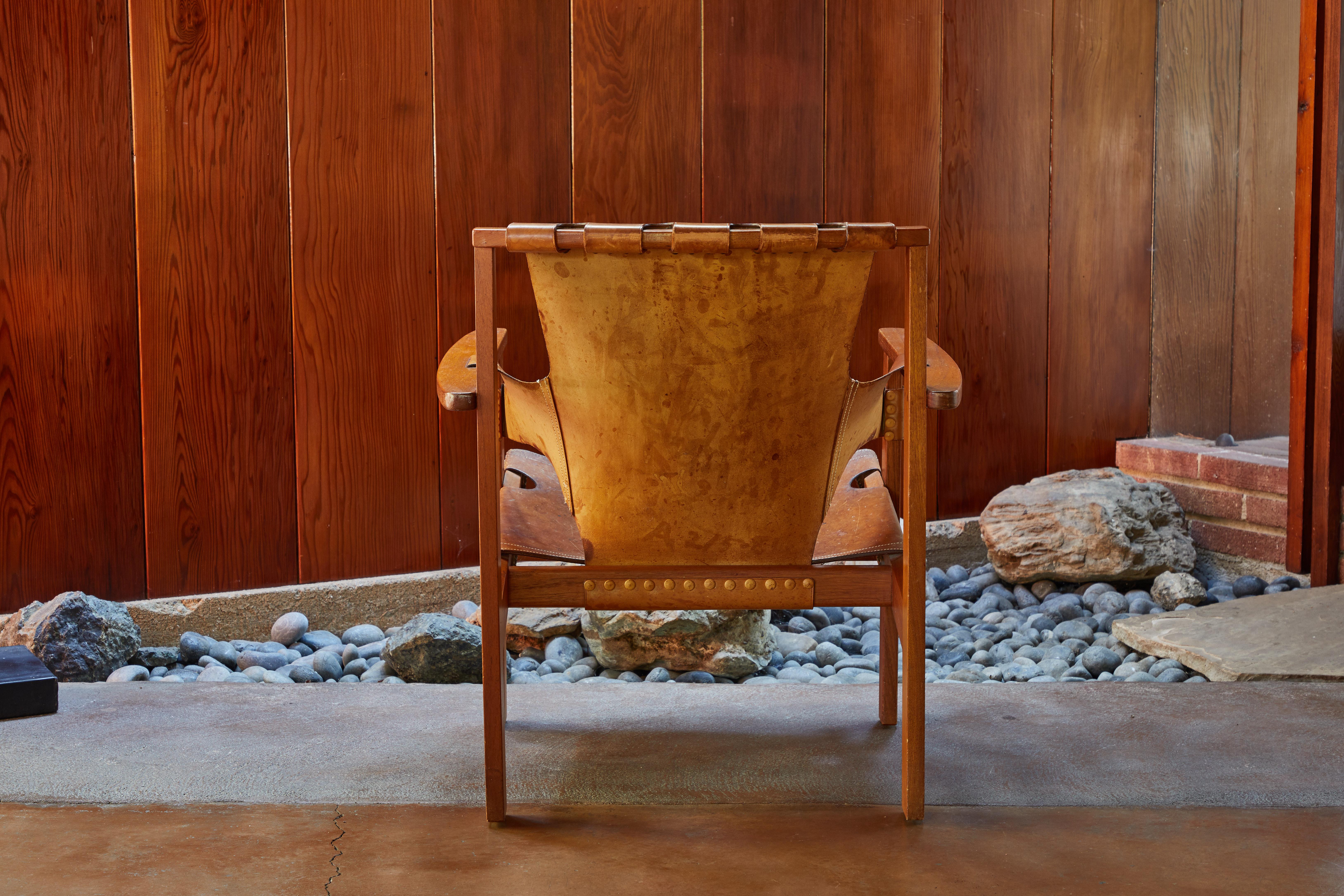 Mid-20th Century Carl Axel Acking 'Trienna' Chair in Patinated Brown Leather, circa 1957