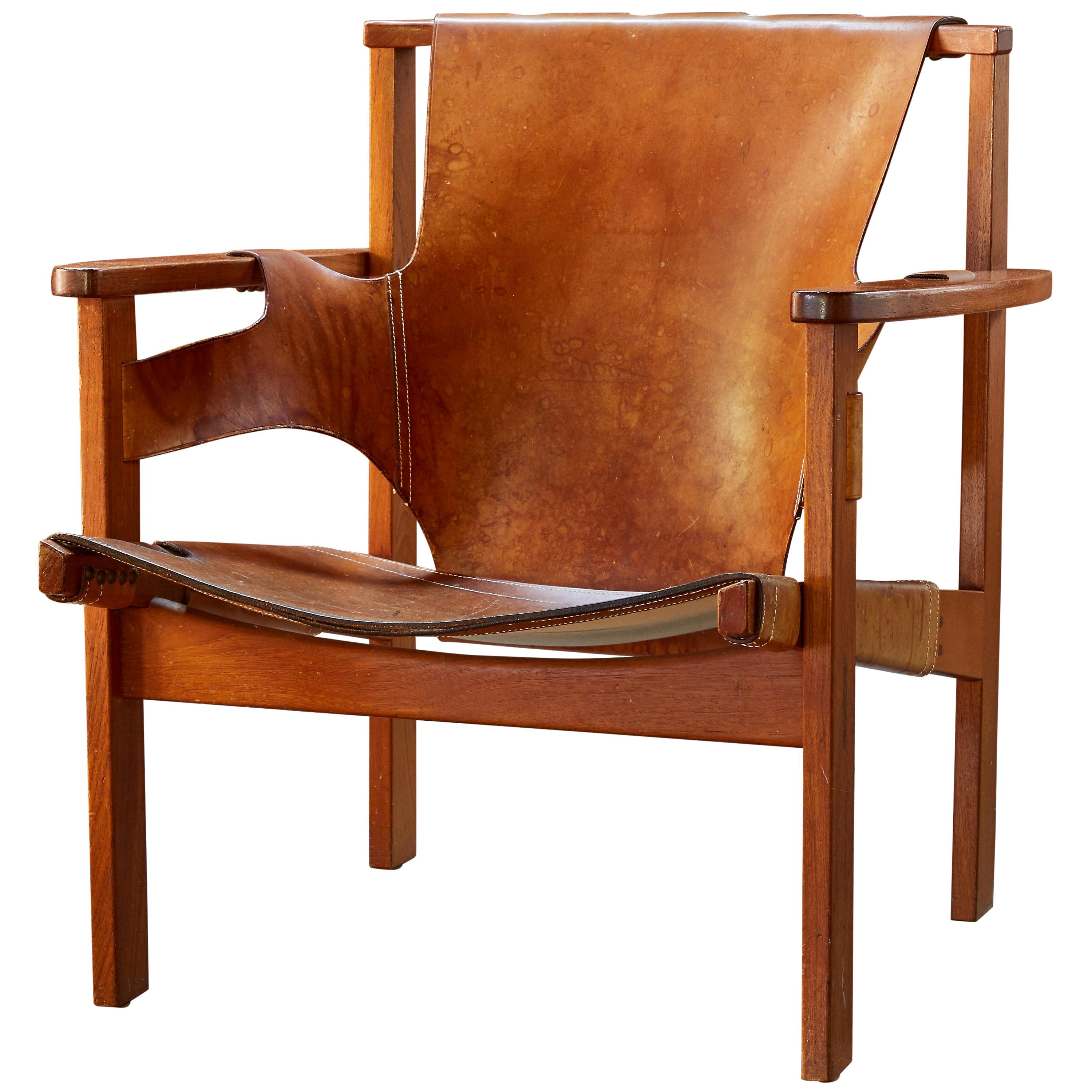 Carl Axel Acking 'Trienna' Chair in Patinated Brown Leather, circa 1957