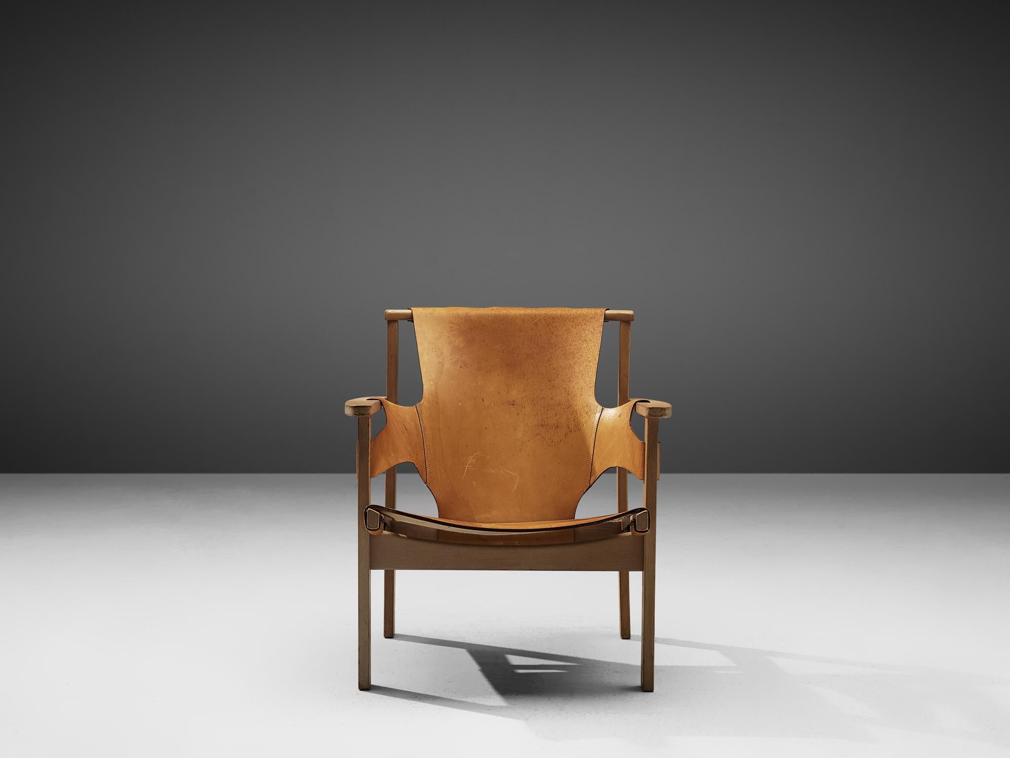 Swedish Carl-Axel Acking 'Trienna' Chair in Patinated Cognac Leather