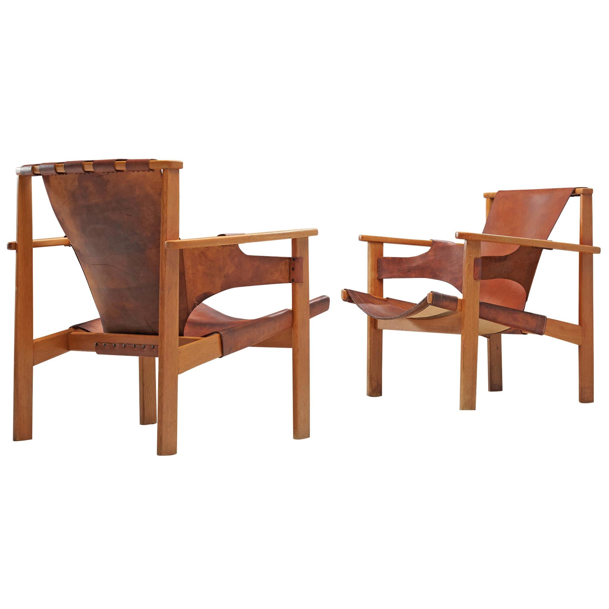 Carl Axel Acking 'Trienna' Chairs in Patinated Brown Leather