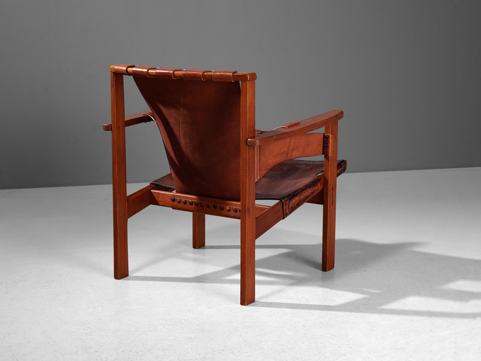 Scandinave moderne Chaise longue 'Trienna' de Carl-Axel Acking en Oak Oak et cuir patiné  en vente