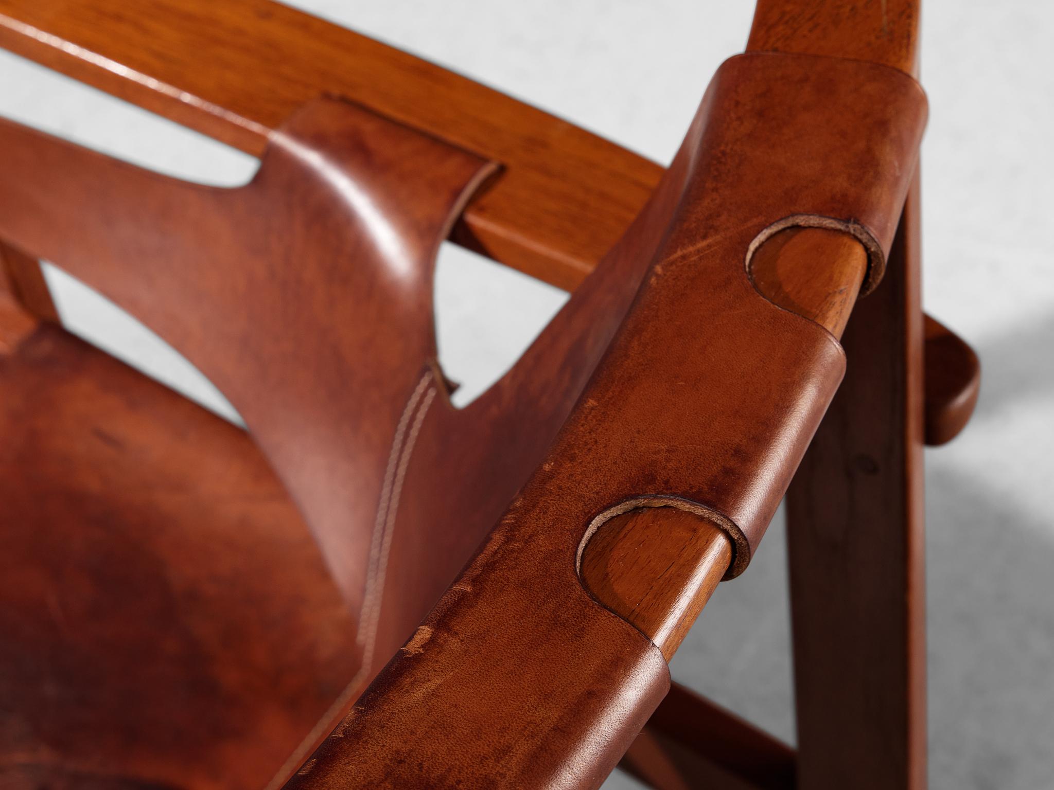 Swedish Carl-Axel Acking ‘Trienna’ Lounge Chair in Oak and Patinated Leather  For Sale