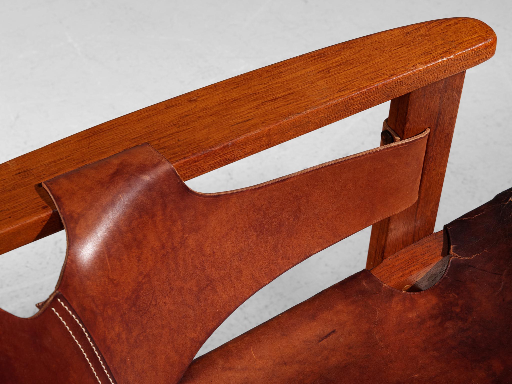 Milieu du XXe siècle Chaise longue 'Trienna' de Carl-Axel Acking en Oak Oak et cuir patiné  en vente