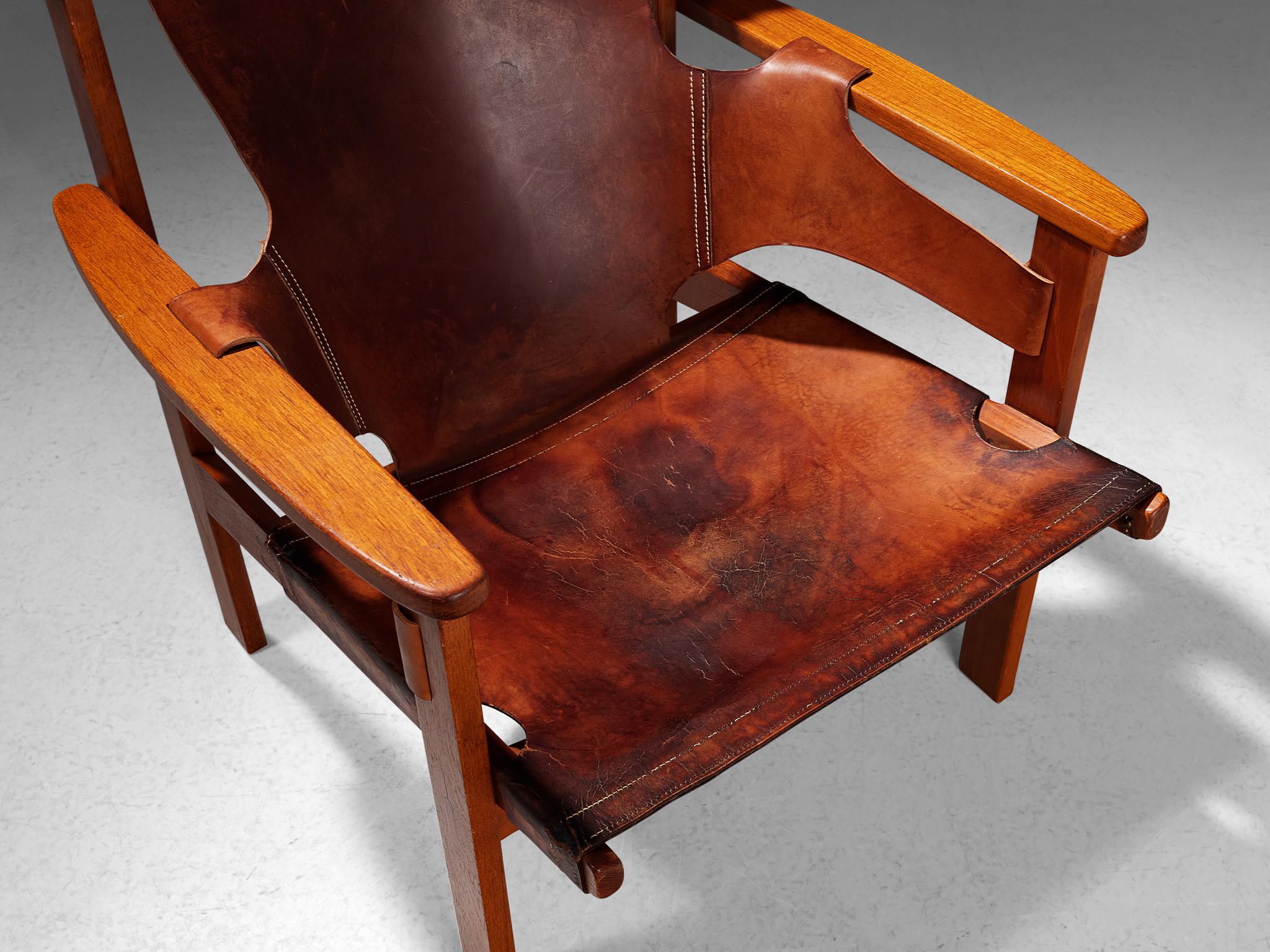 Mid-20th Century Carl-Axel Acking ‘Trienna’ Lounge Chair in Oak and Patinated Leather  For Sale