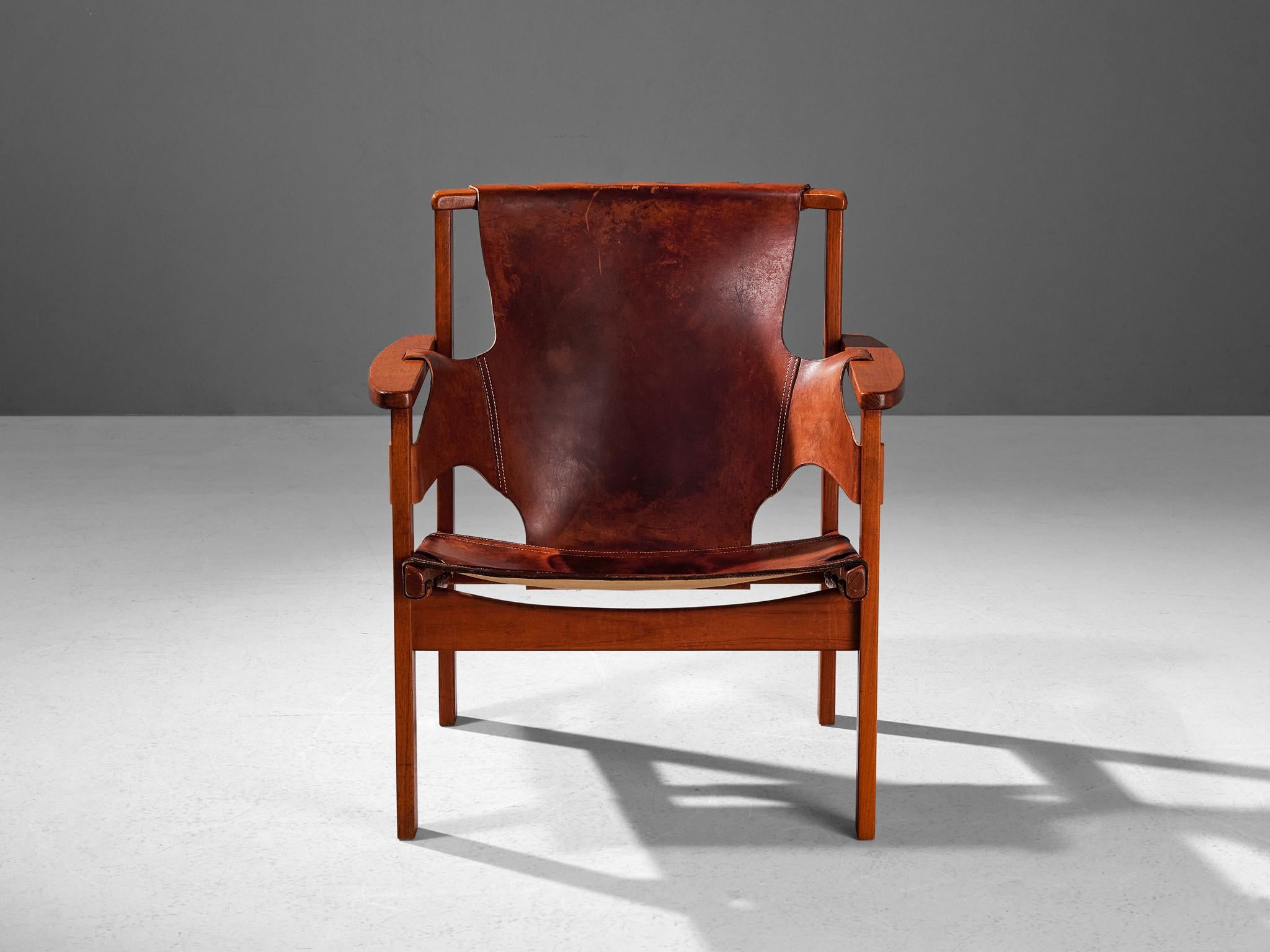 Carl-Axel Acking ‘Trienna’ Lounge Chair in Oak and Patinated Leather  For Sale 1