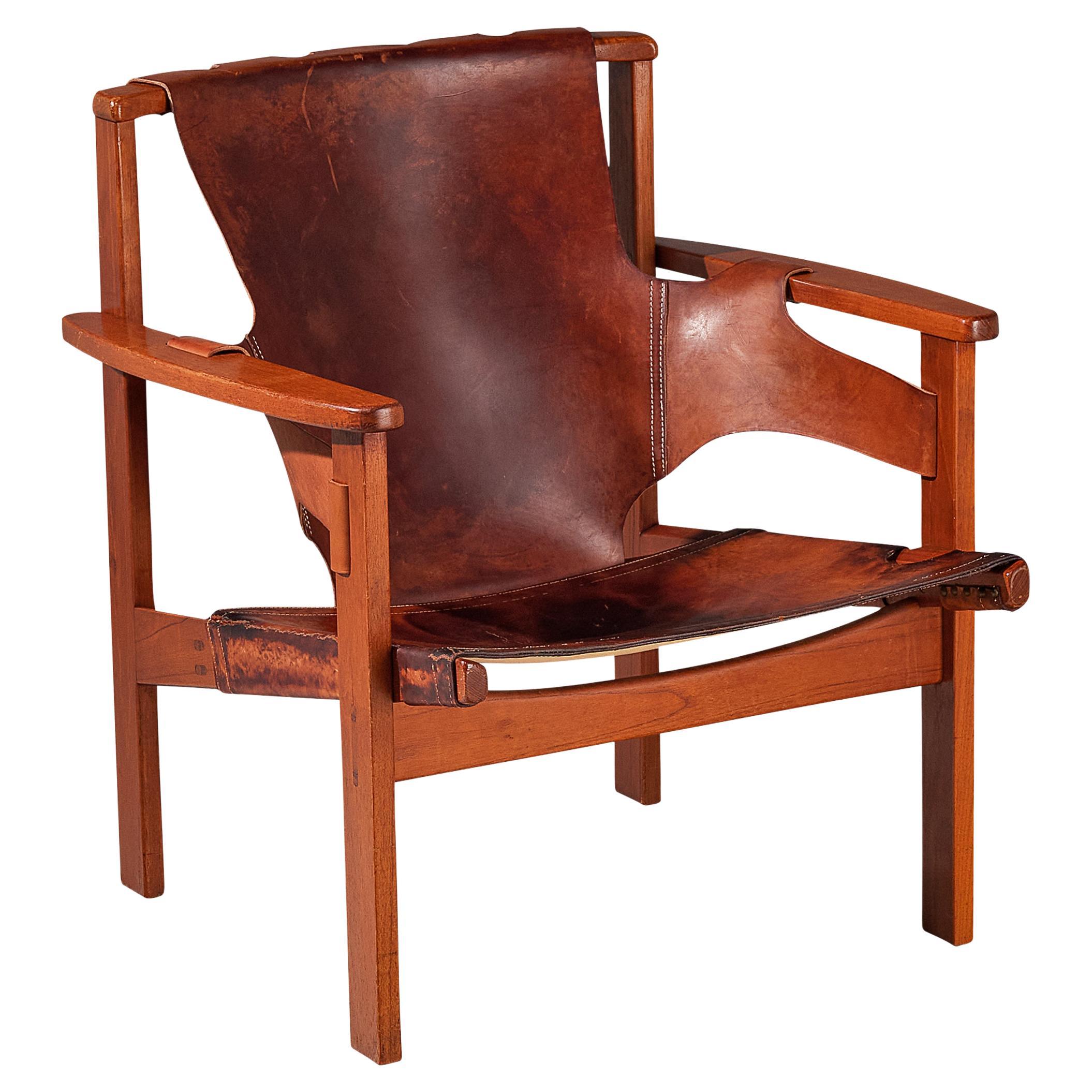 Carl-Axel Acking ‘Trienna’ Lounge Chair in Oak and Patinated Leather  For Sale