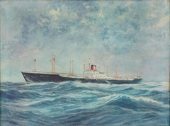 "FernLake"  Cargo Ship at Sea - Company Chromolithograph on Canvas