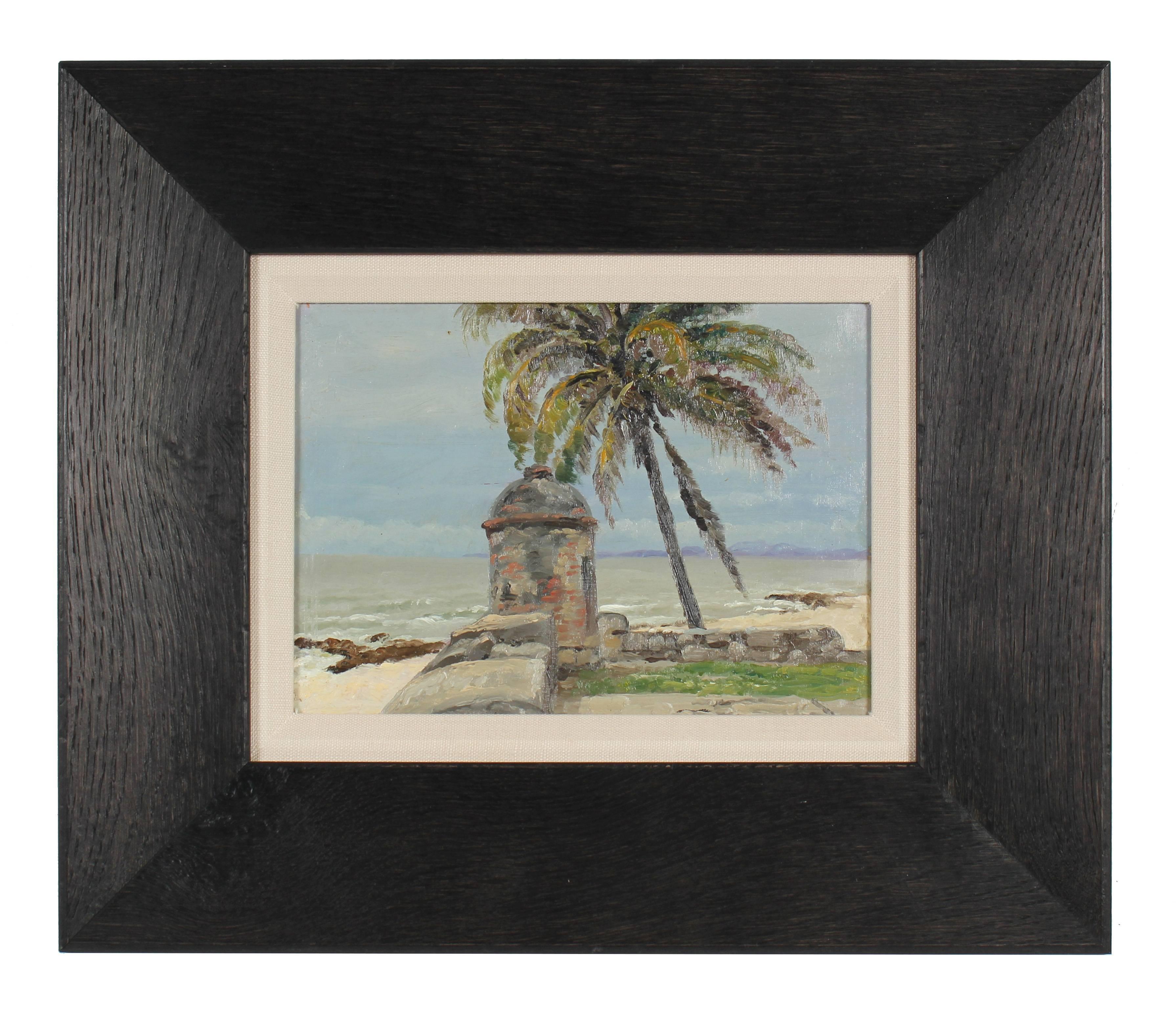 Carl Barnas Landscape Painting - "Cartagena de Las Indias" Colombian Seascape in Oil, Circa 1948