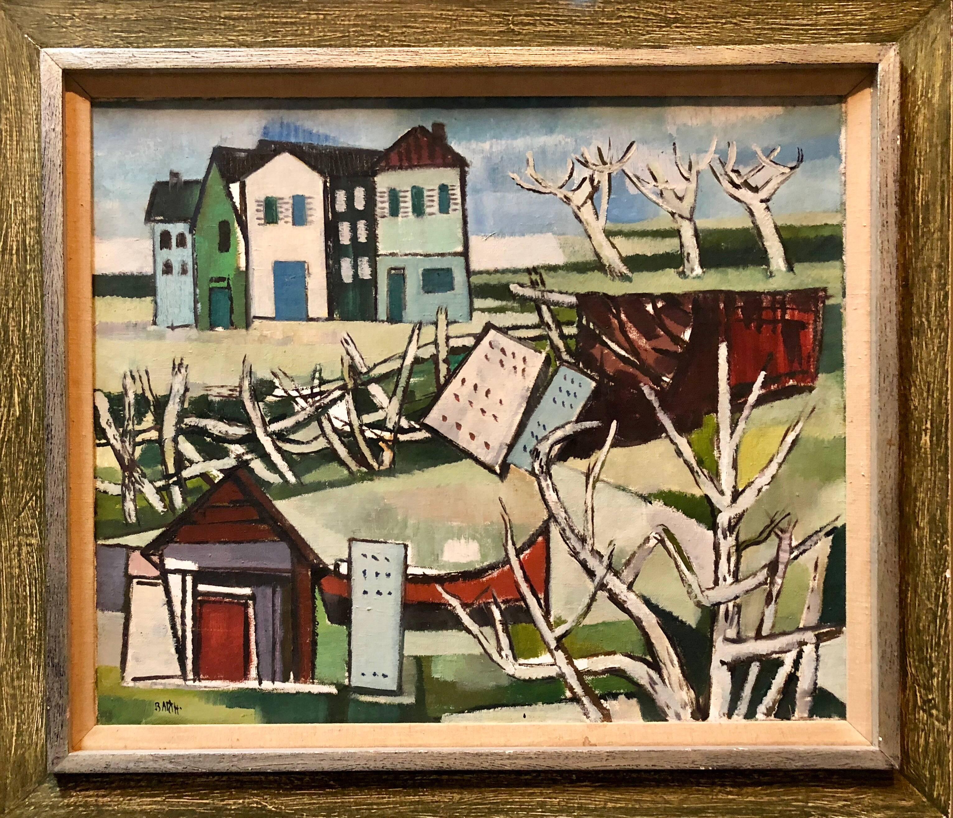 Framed oil on linen, ''Lower Rhine,'' by Carl Barth (German, 1896-1976), signed ''Barth'' lower left, bears Hearst Art Gallery, Moraga, California label verso, overall: 26''h x 30''w. Provenance: Deaccession of Hearst Art Gallery, St. Mary's
