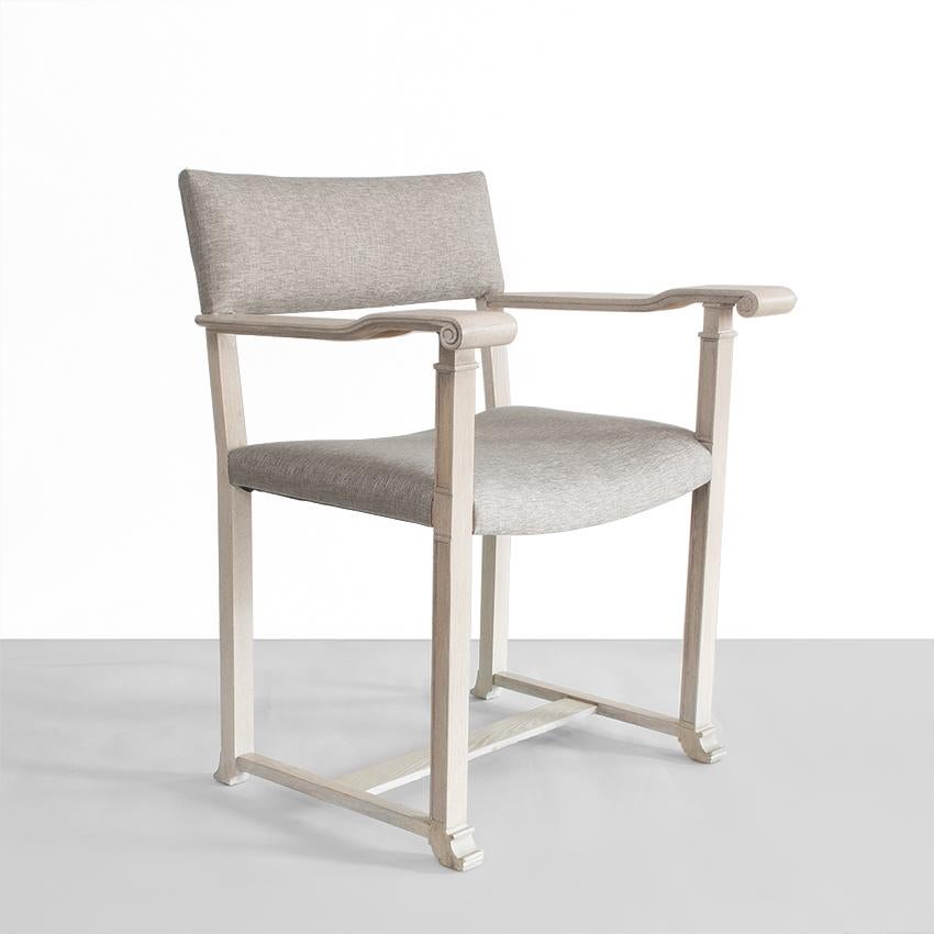 Carl Bergsten Scandinavian Modern White Oak Chairs with Scrolled Arms In Excellent Condition In New York, NY