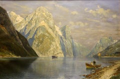 Carl Bertold, paysage de montagne nordique à la lumière du soleil, huile sur toile
