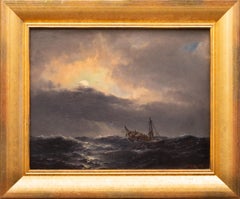 A Ship in Stormy Seas by Danish Artist Carl Bille, 1873, Maritime Art
