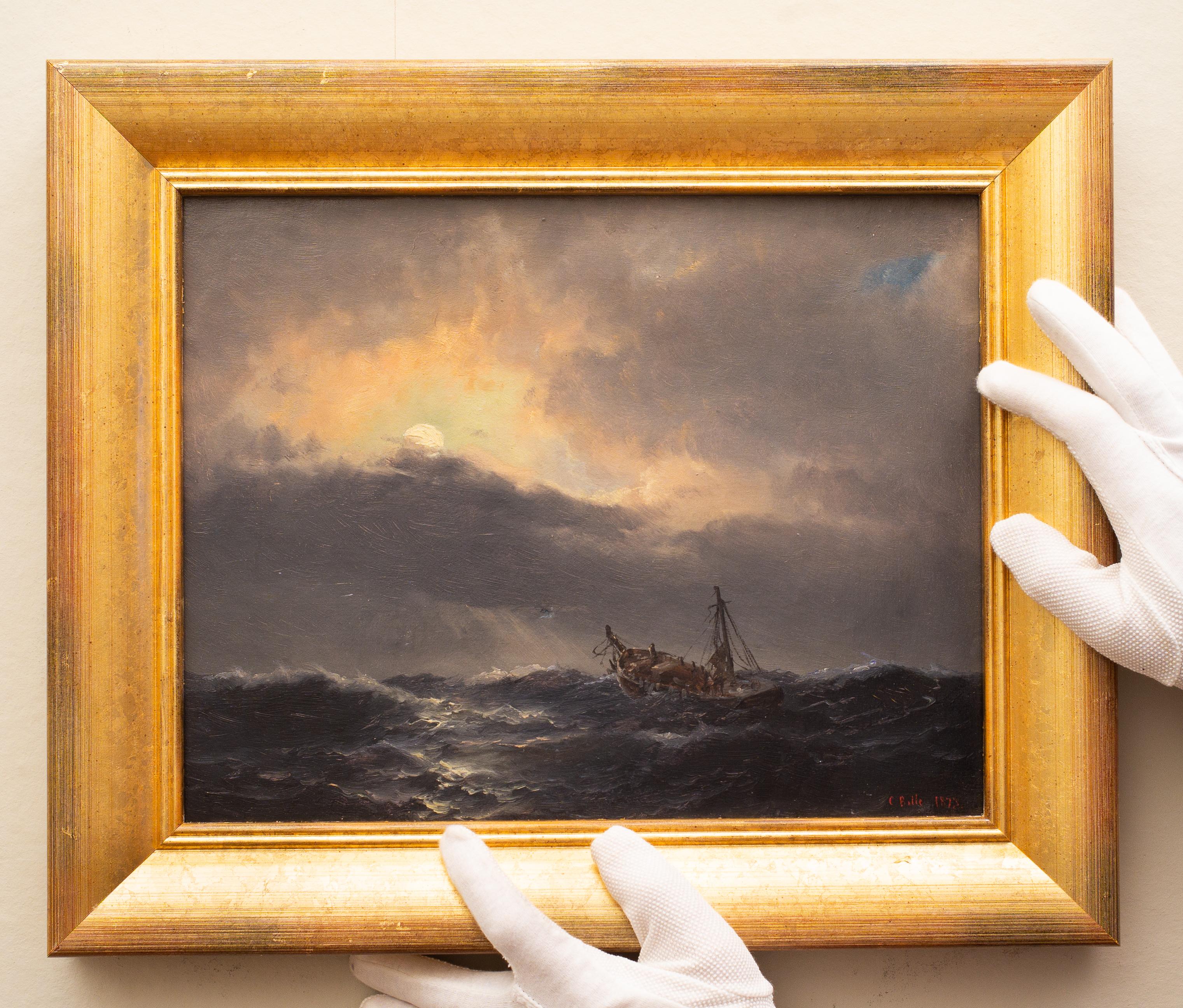 ship in stormy sea painting