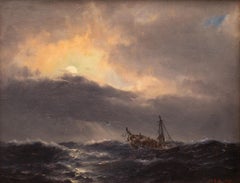 A Ship in Stormy Seas by Danish Artist Carl Bille, 1873, Maritime Art