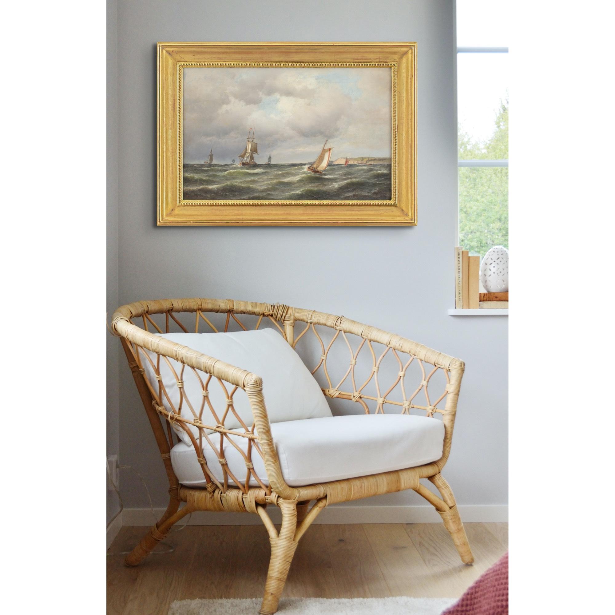 Carl Bille, Escena marina costera con barcos y cielo nublado 2