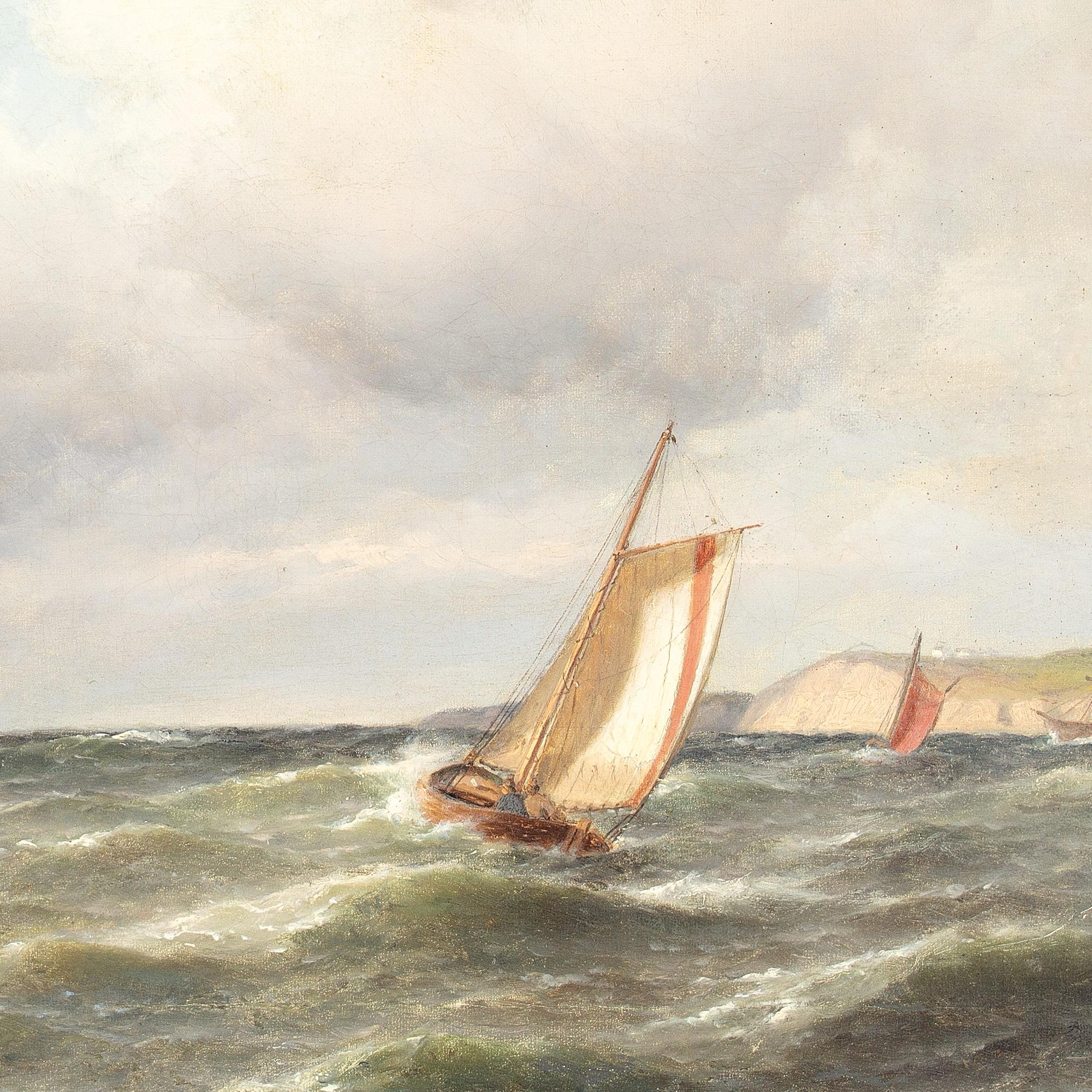 Carl Bille, Escena marina costera con barcos y cielo nublado 5