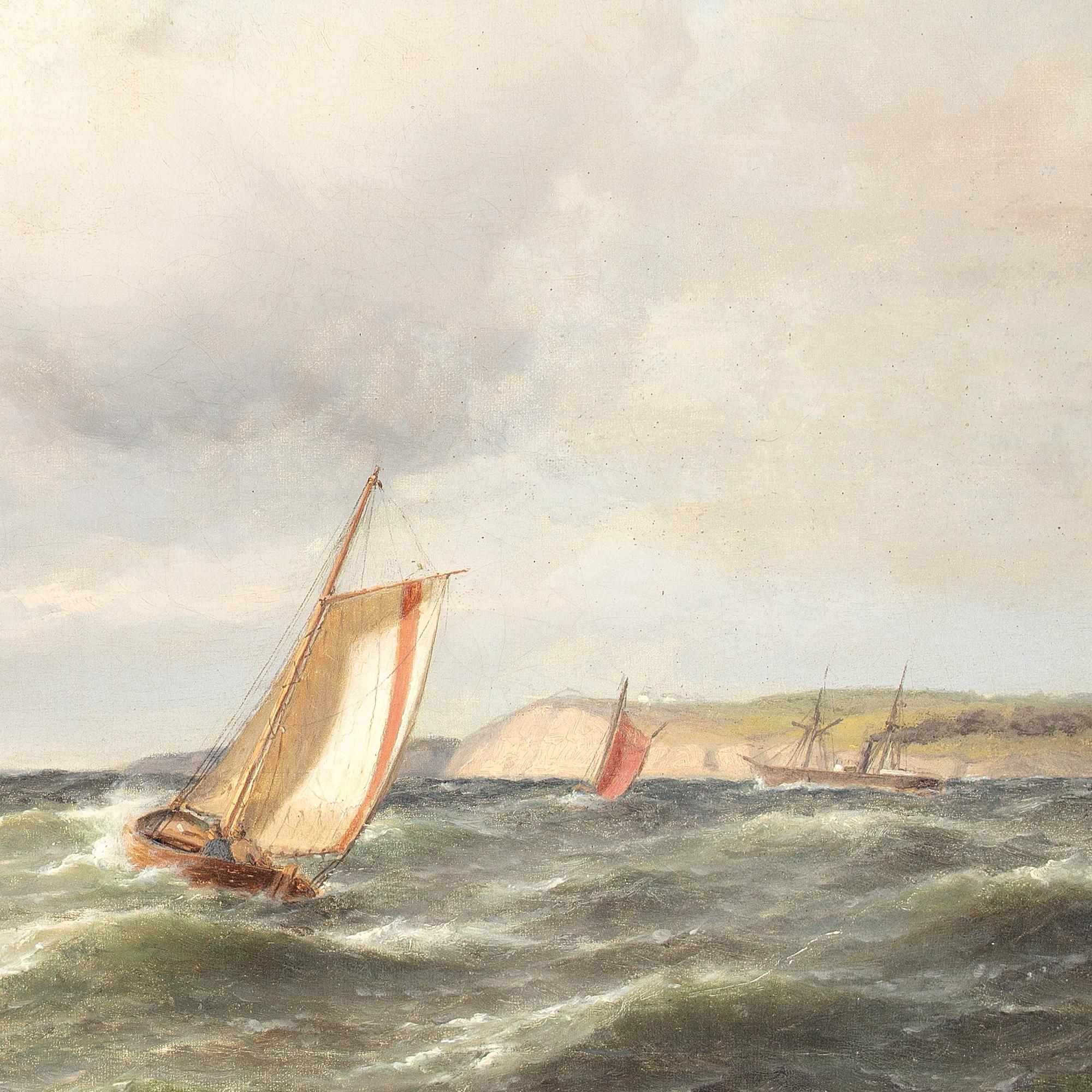 Carl Bille, Escena marina costera con barcos y cielo nublado 6