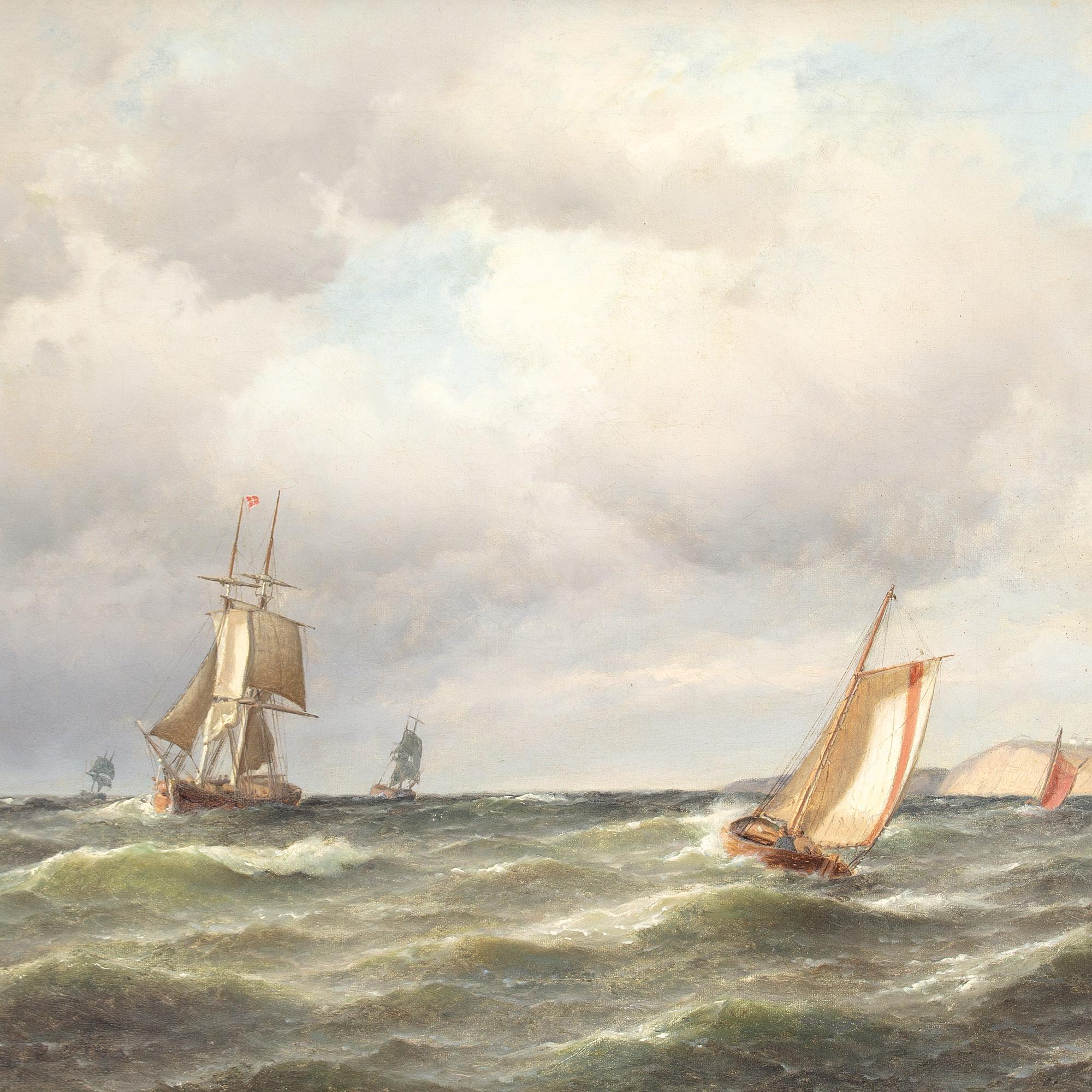 Carl Bille, Escena marina costera con barcos y cielo nublado 7