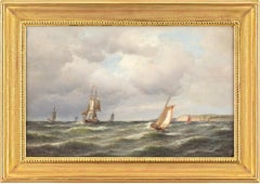 Carl Bille, Coastal Marine Scene With Ships & Overcast Sky