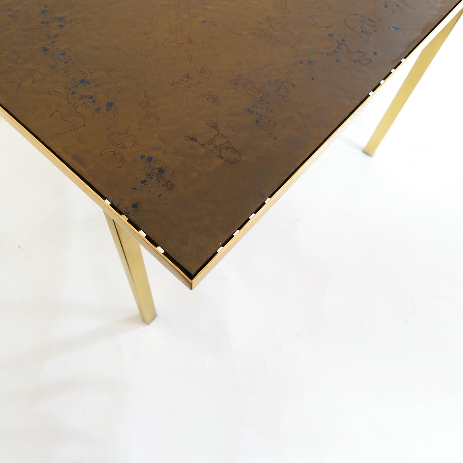 Brass Carl Bjørn, P. Törneman Enameled Triva Coffee Table Produced by Nk Stockholm For Sale